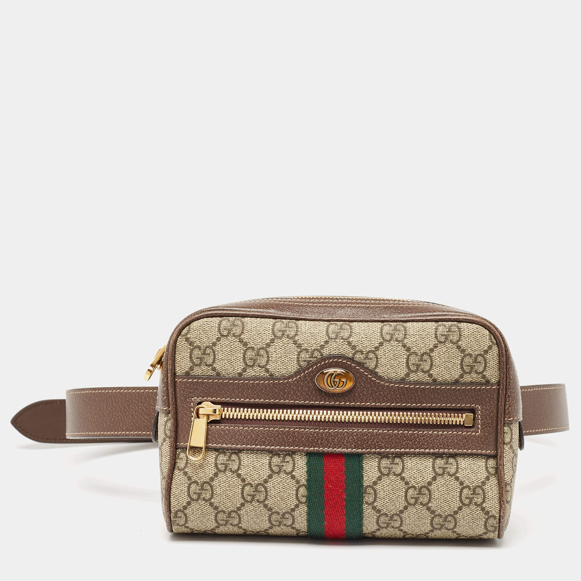 Pre Owned Gucci Brown/Beige GG Supreme Canvas and Leather Ophidia Belt Bag