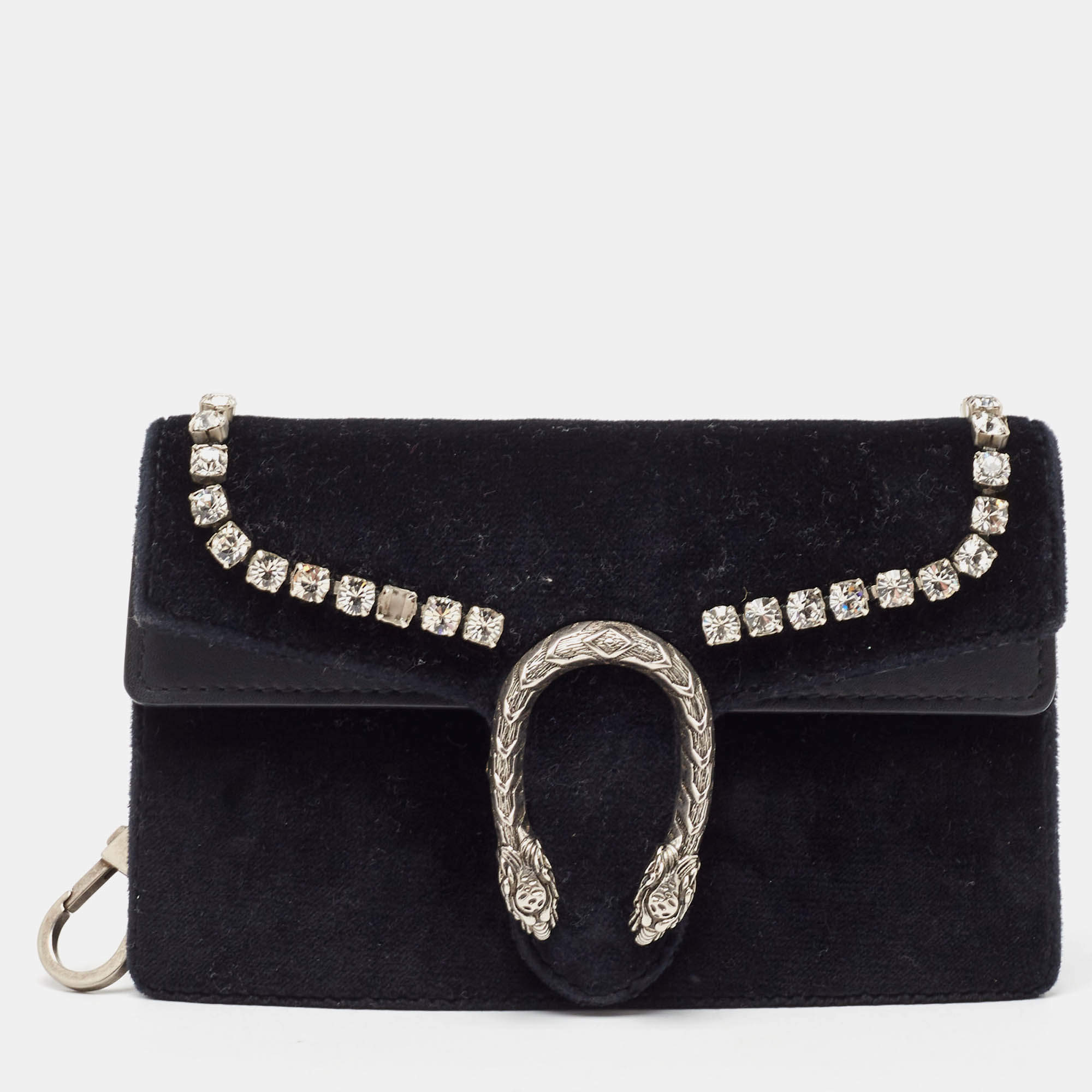 Pre Owned Gucci Black Velvet and Leather Super Mini Dionysus Chain Bag