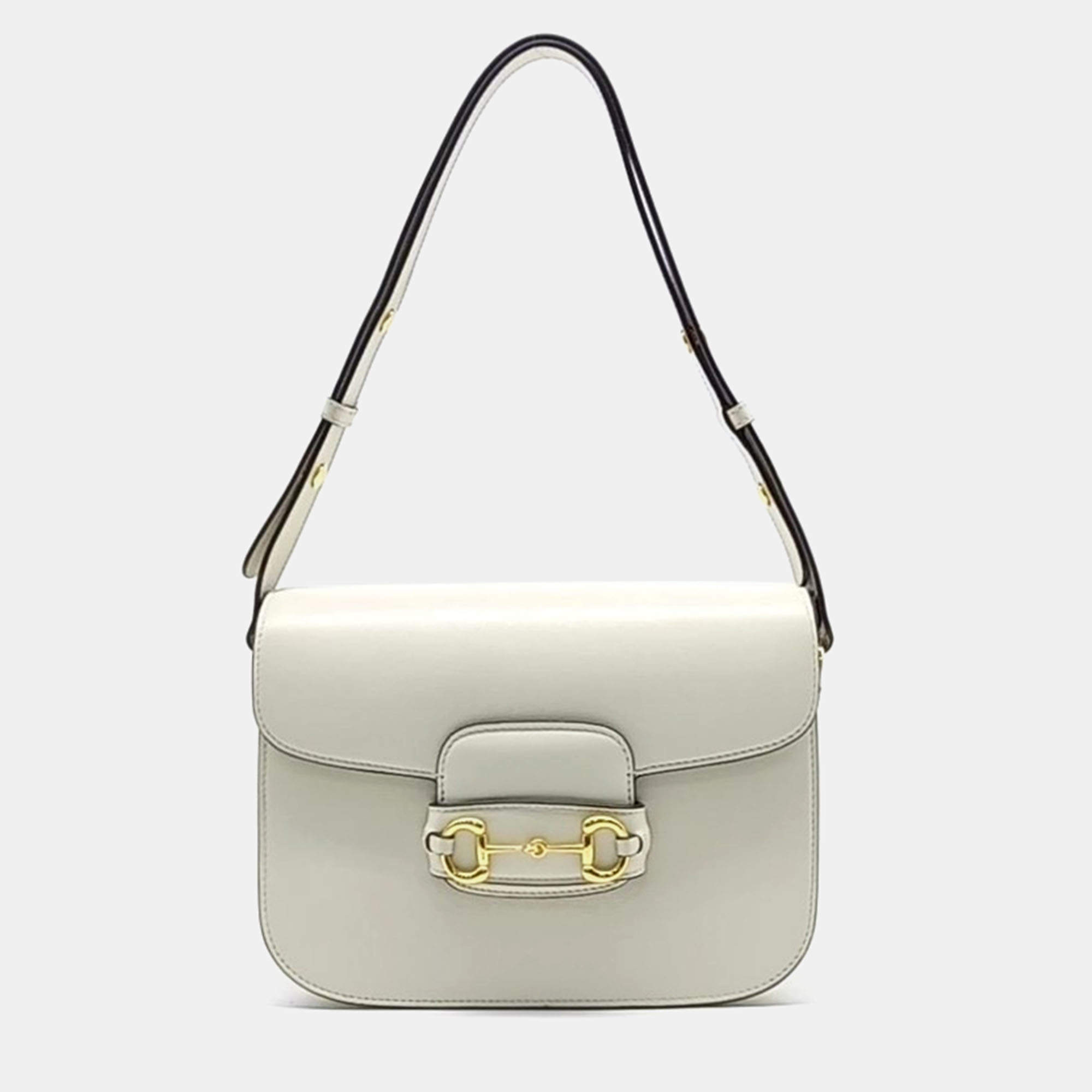 Pre Owned حقيبة كتف غوتشي حزام الفرس جلد عاجي 1955