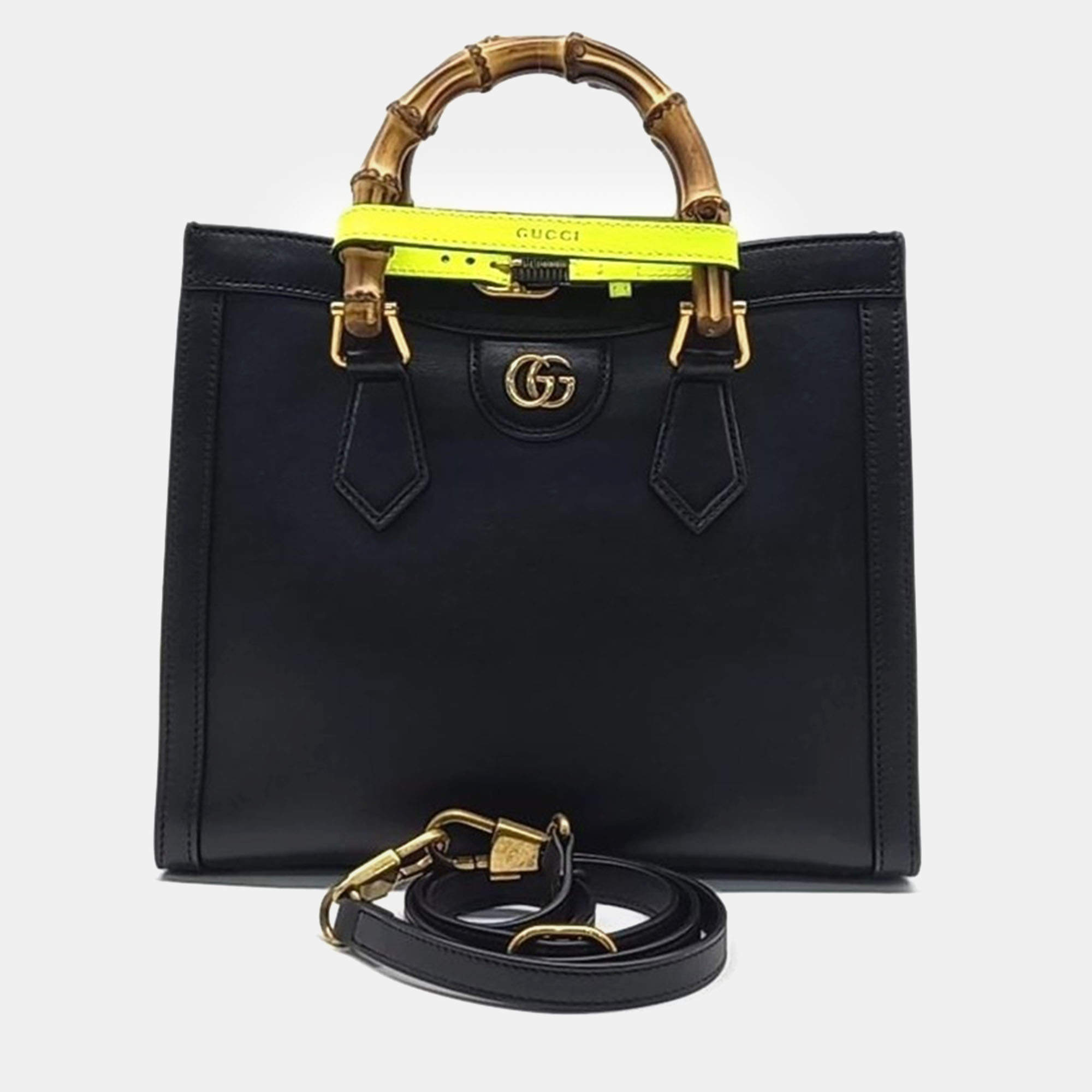 Gucci Black Leather Diana Bamboo Small Tote Bag