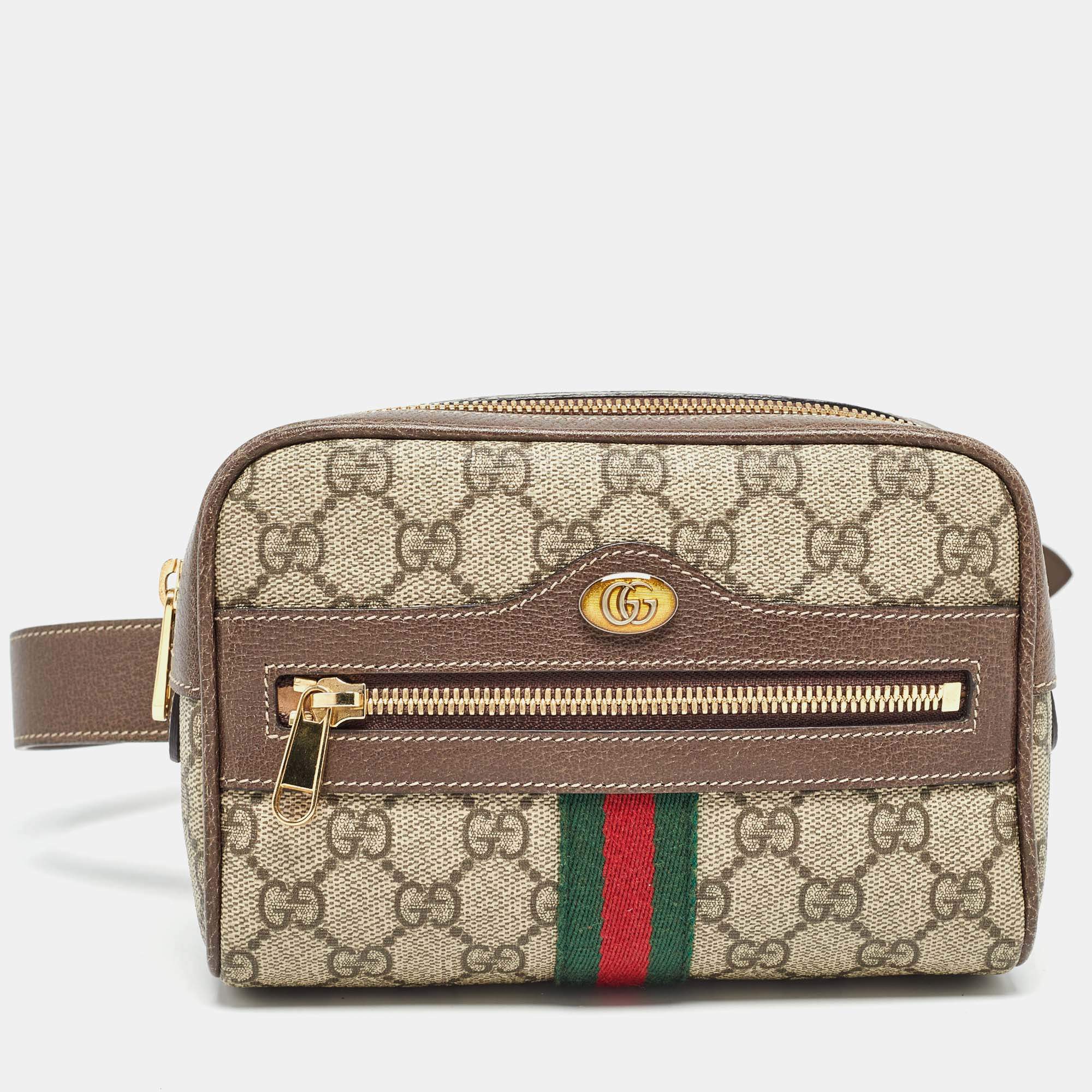 Pre Owned Gucci Beige/Brown GG Supreme Canvas and Leather Ophidia Belt Bag