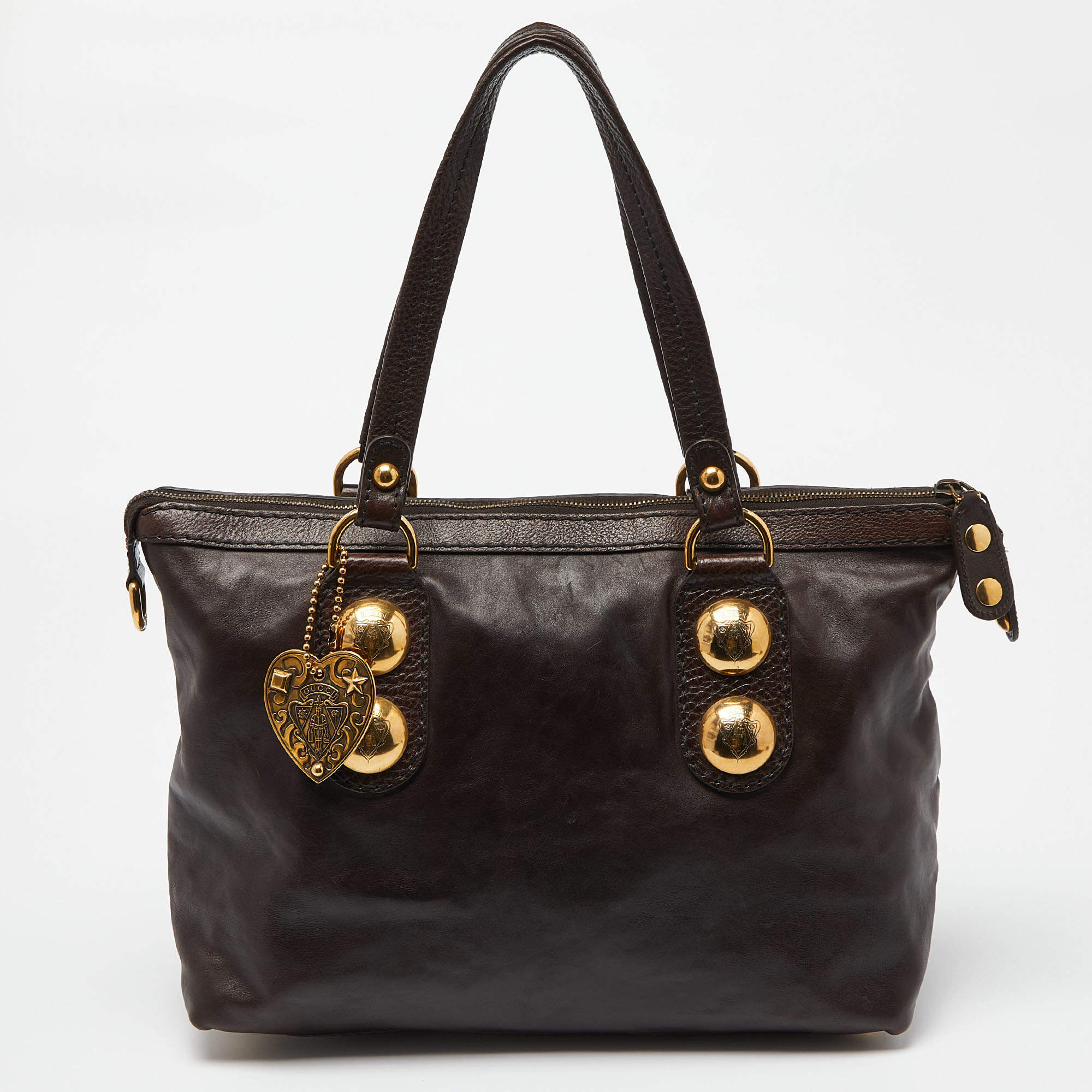 Pre Owned Gucci Dark Brown Leather Babouska Tote