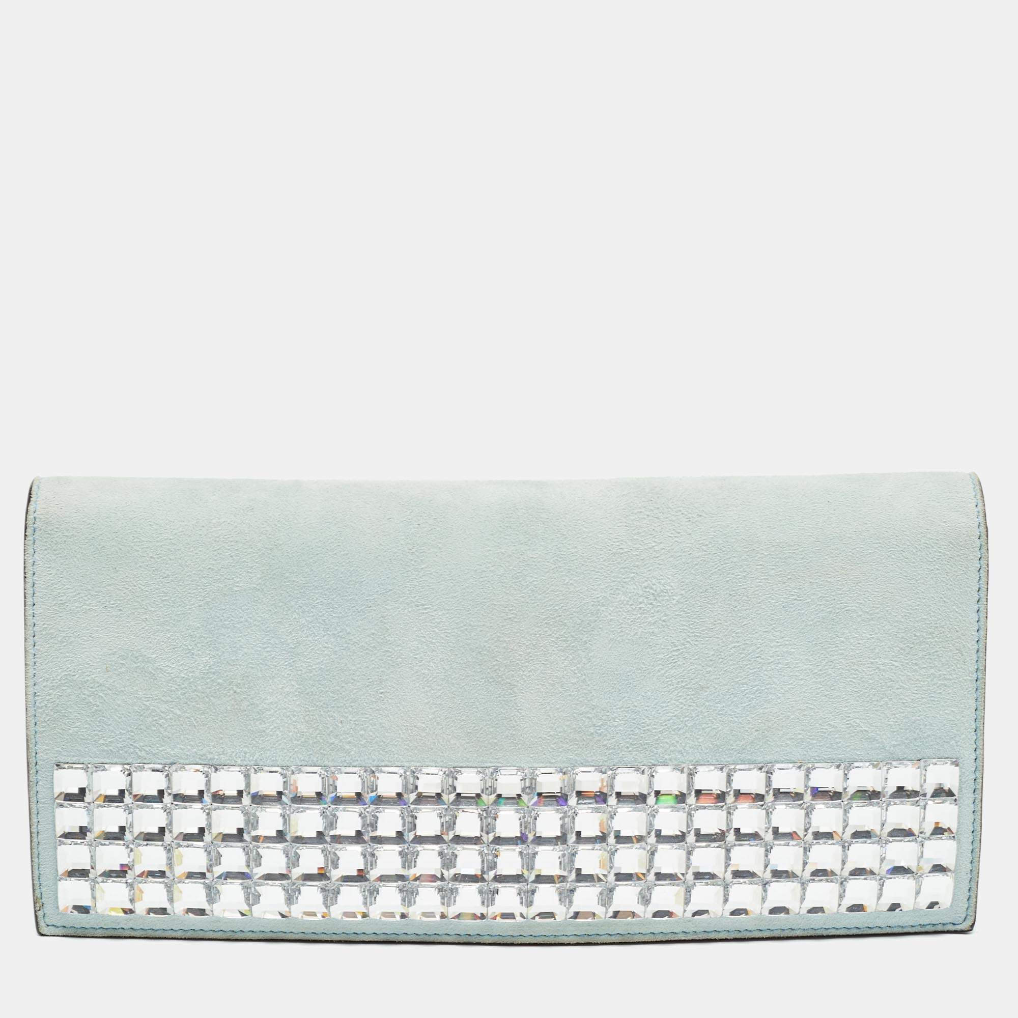 Pre Owned Gucci Light Blue Suede Broadway Clutch