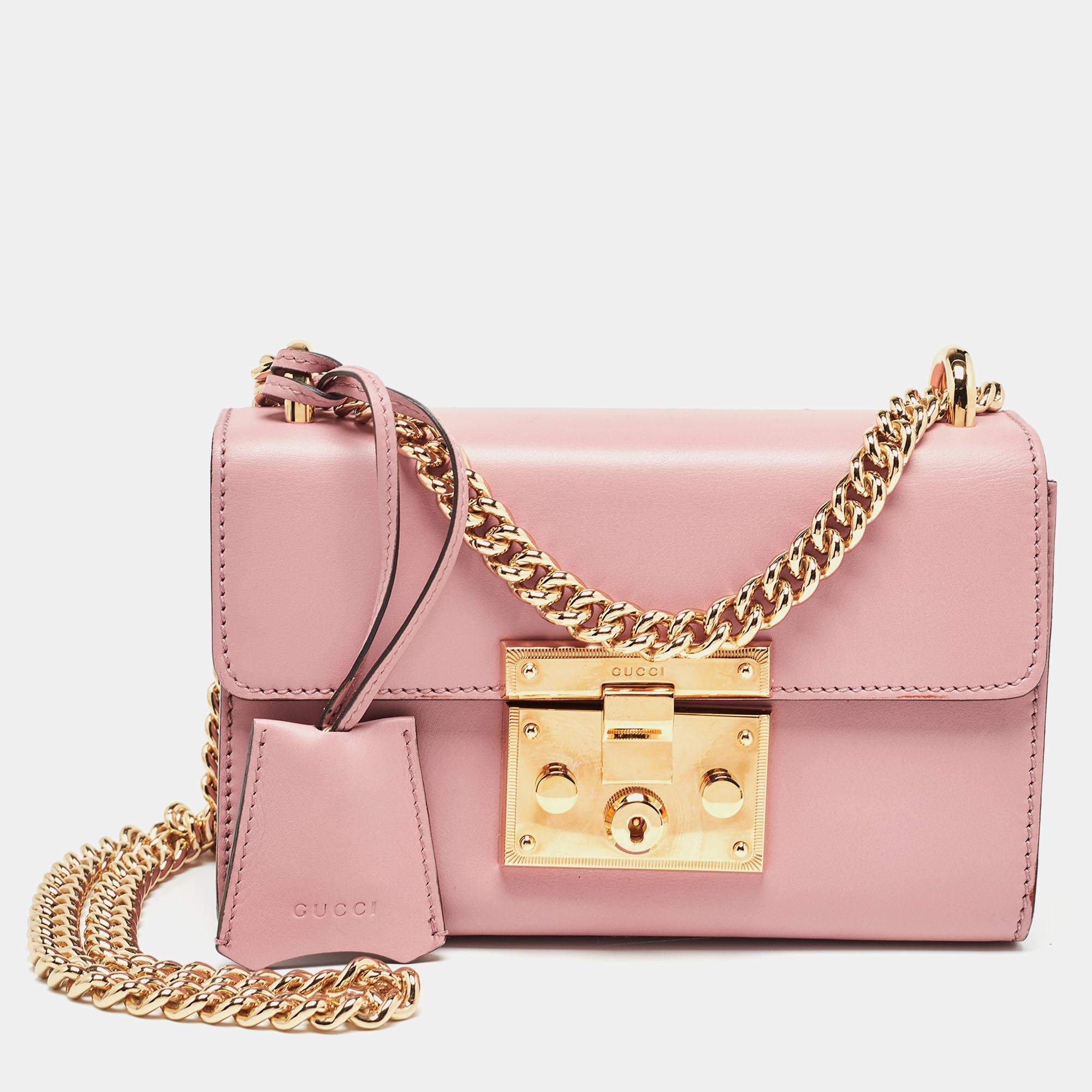 Pre Owned Gucci Light Pink Leather Small Padlock Shoulder Bag
