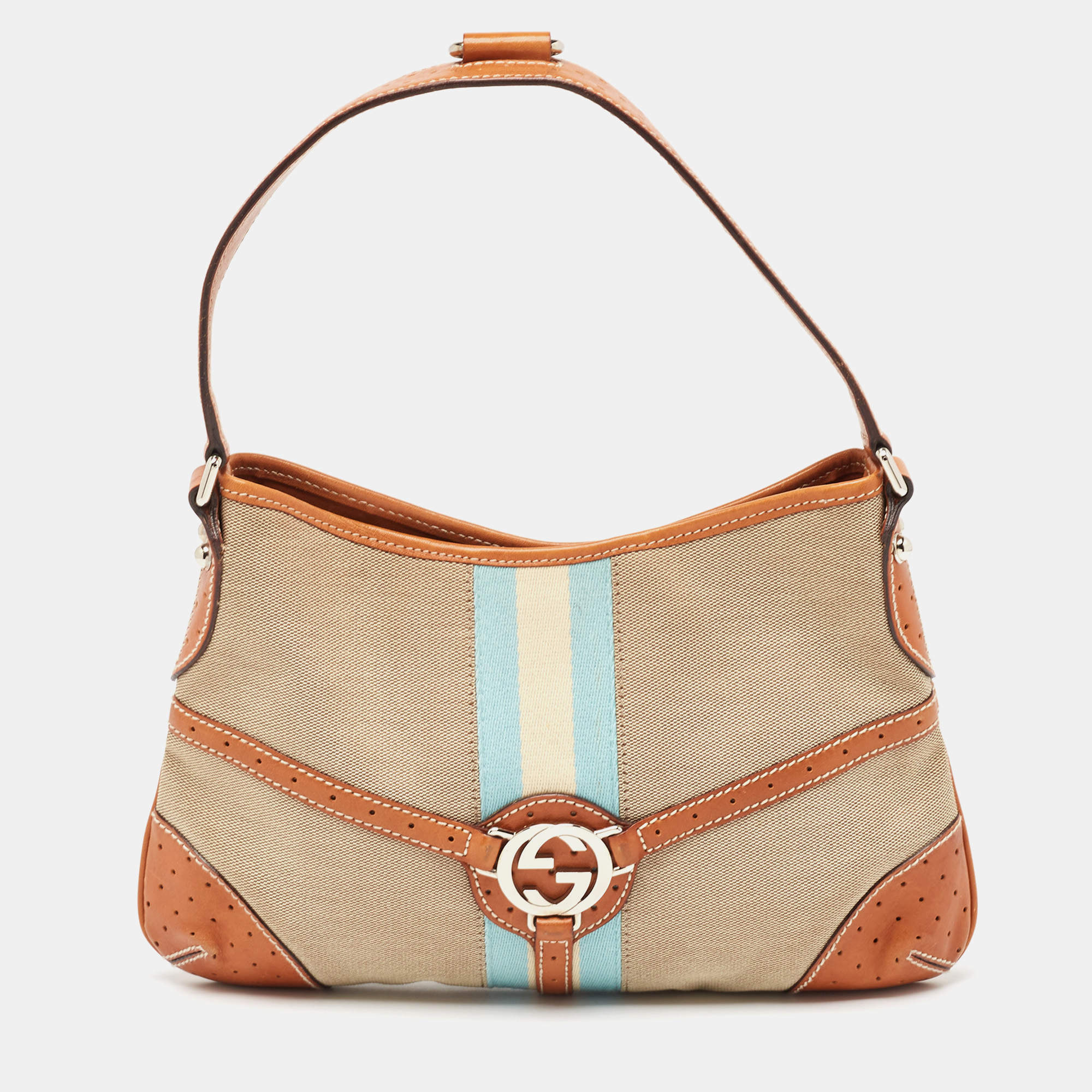 Pre Owned Gucci Tricolor Canvas and Leather GG Reins Hobo