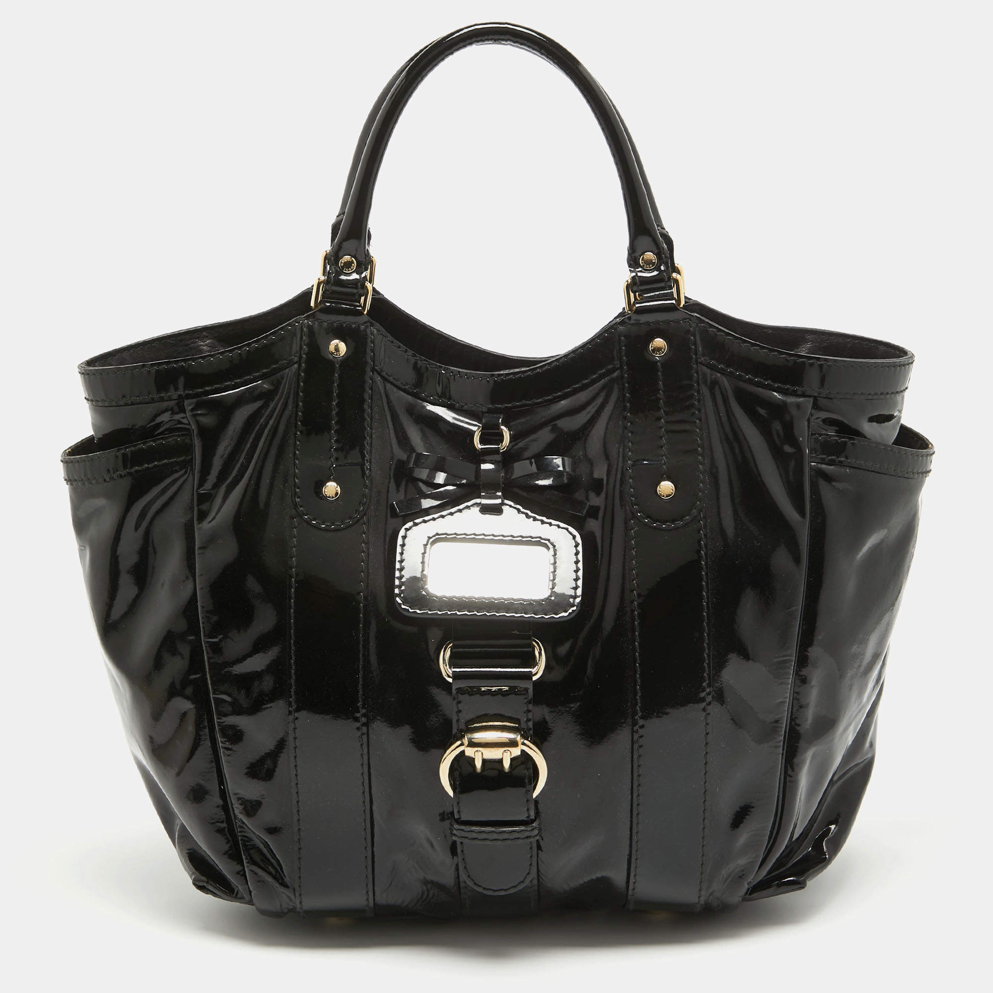 Pre Owned Gucci Black Patent Leather Vanity Tote