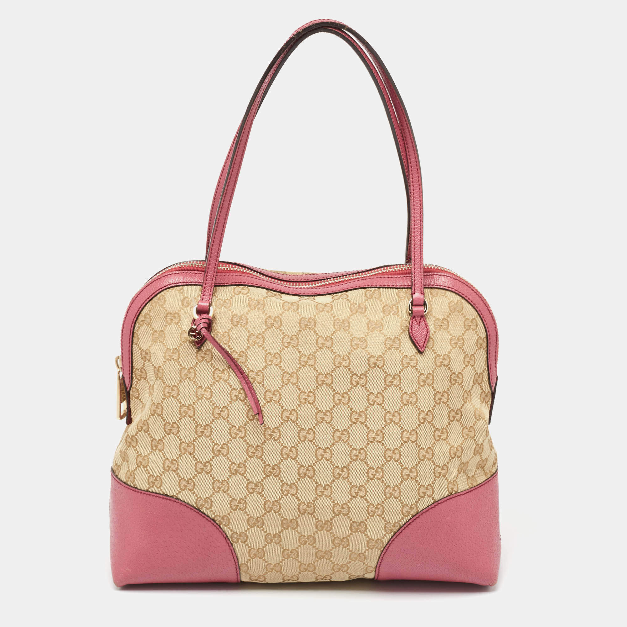 Pre Owned Gucci Fuchsia/Beige GG Canvas and Leather Bree Bag