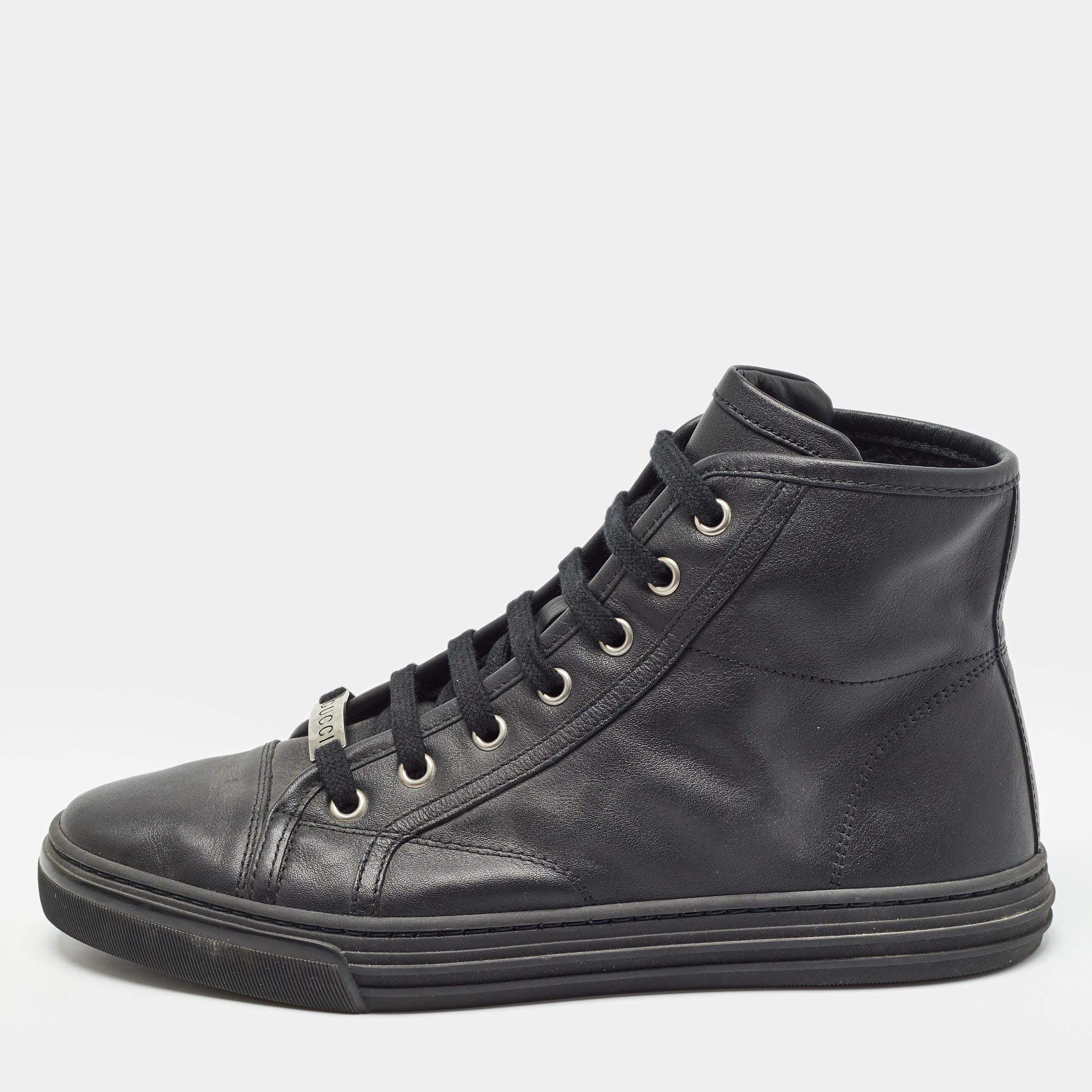 Gucci Black Leather GG High Top Sneakers Size 36.5