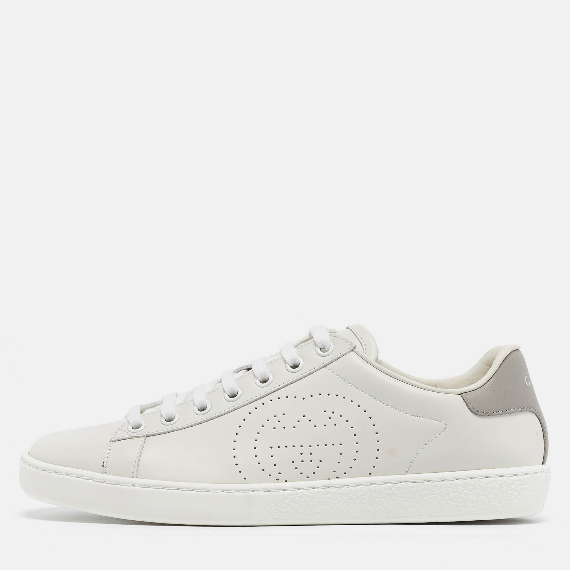 Gucci White Perforated Interlocking G Leather Ace Sneakers Size 38