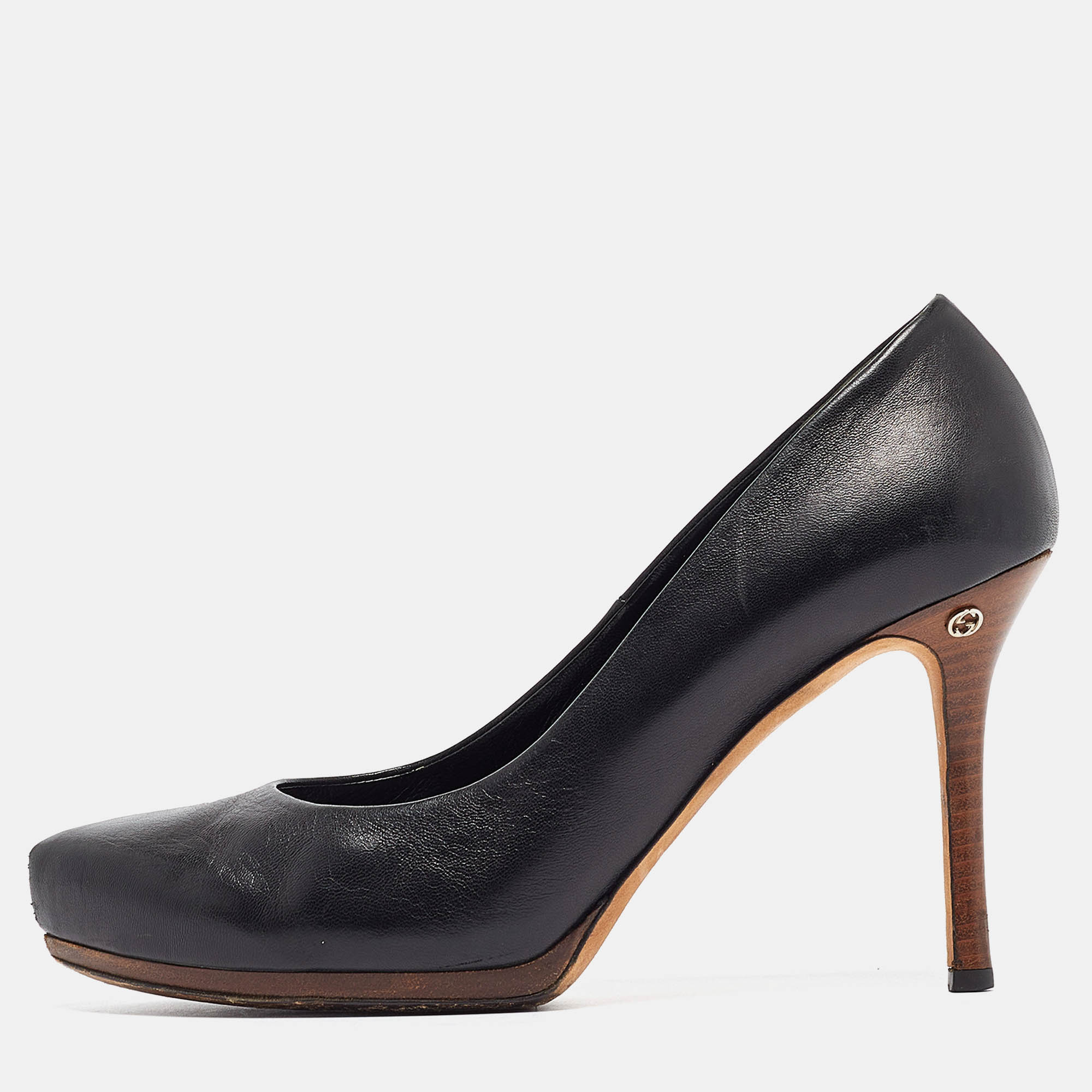 Gucci Black Leather Platform Pumps Size 40.5