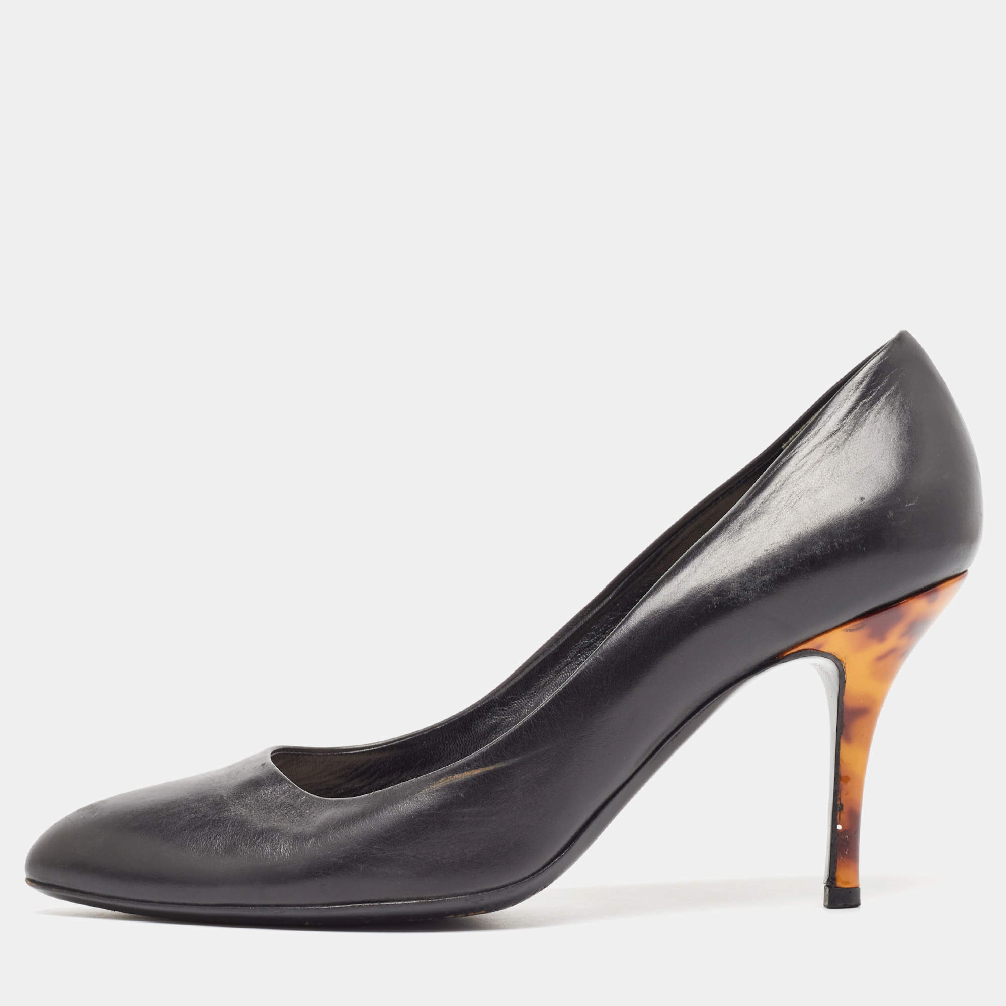 Pre Owned Gucci Black Leather Pointed Toe Pumps Size 39