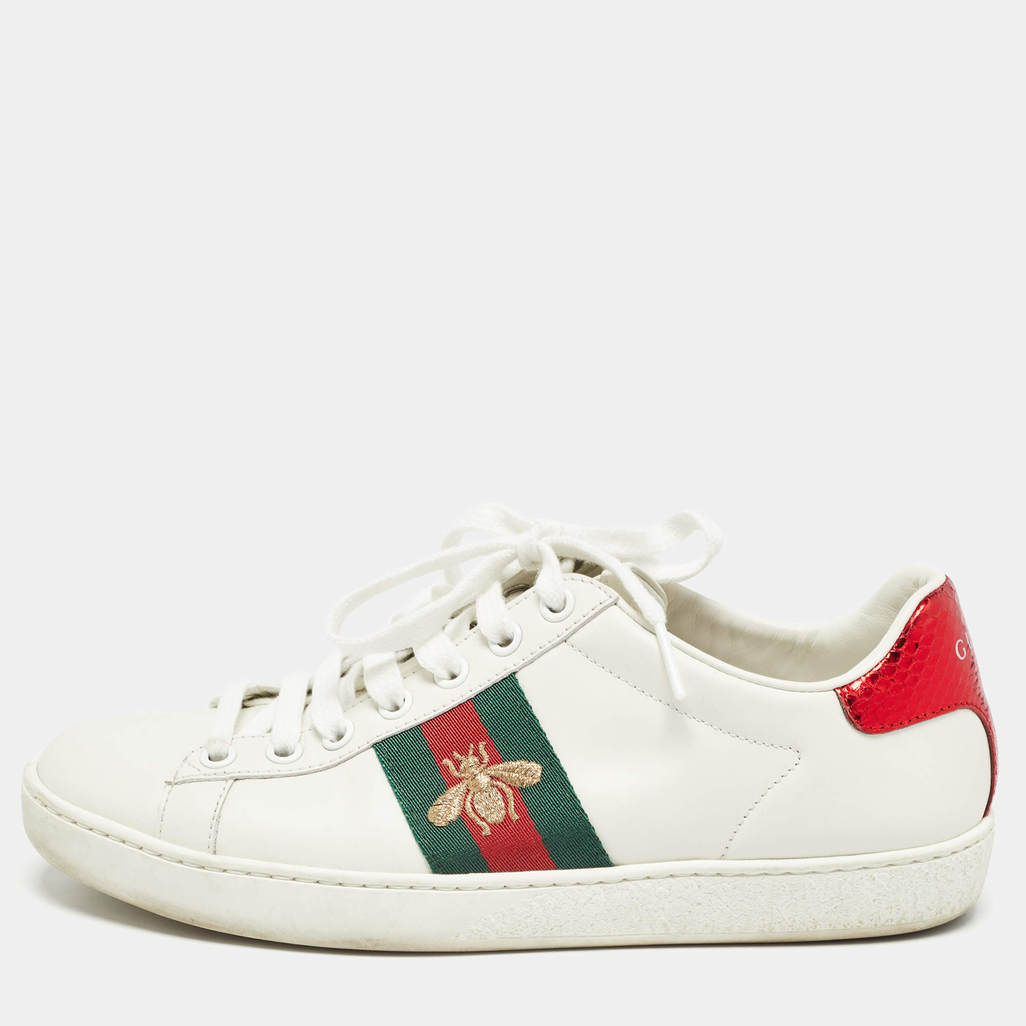 Gucci White Leather Web Ace Sneakers Size 36