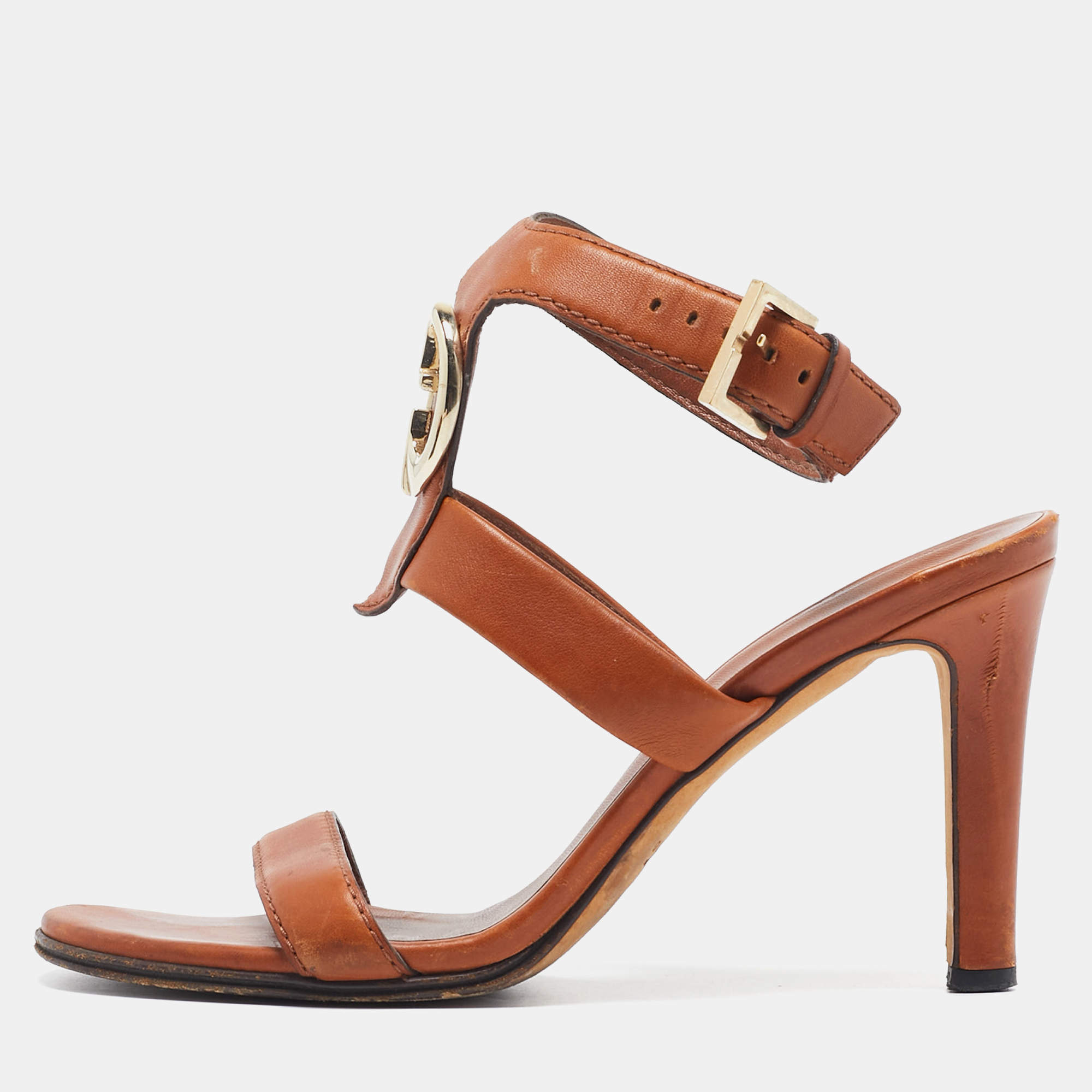 مملوكة مسبقًا Gucci Brown Leather Ankle Strap Sandals Size 37