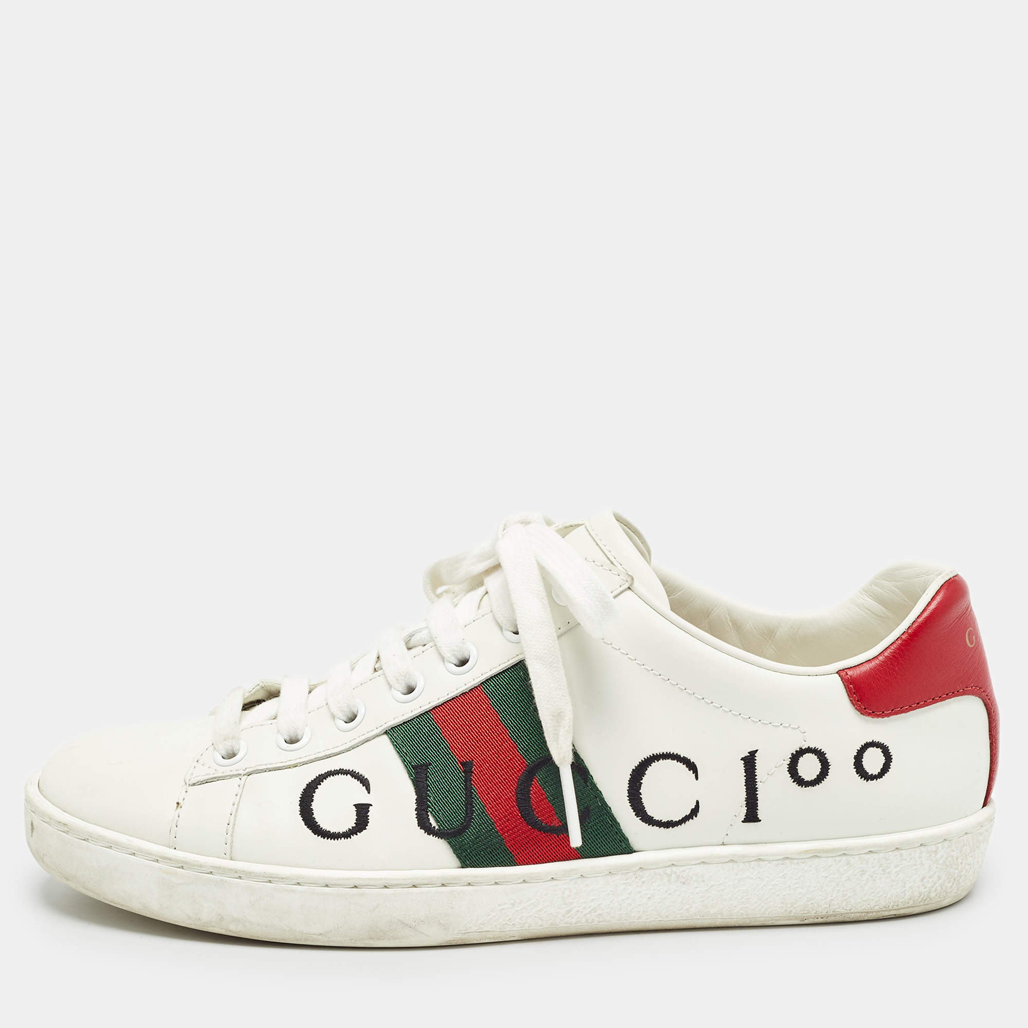 Gucci White Leather Web  Ace Low Top Sneakers Size 37