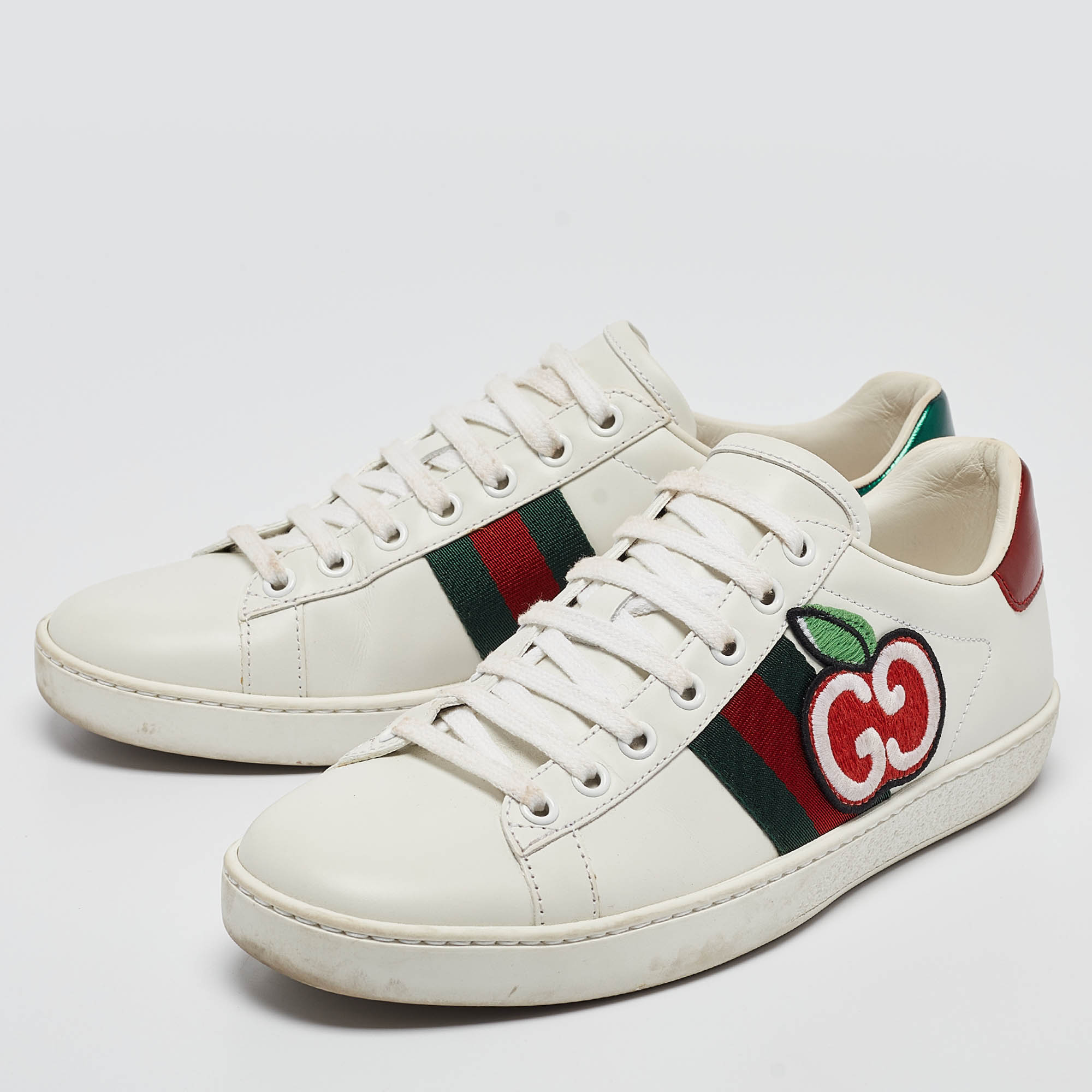 Gucci White Leather GG Apple Applique Ace Sneakers Size 38 Gucci TLC