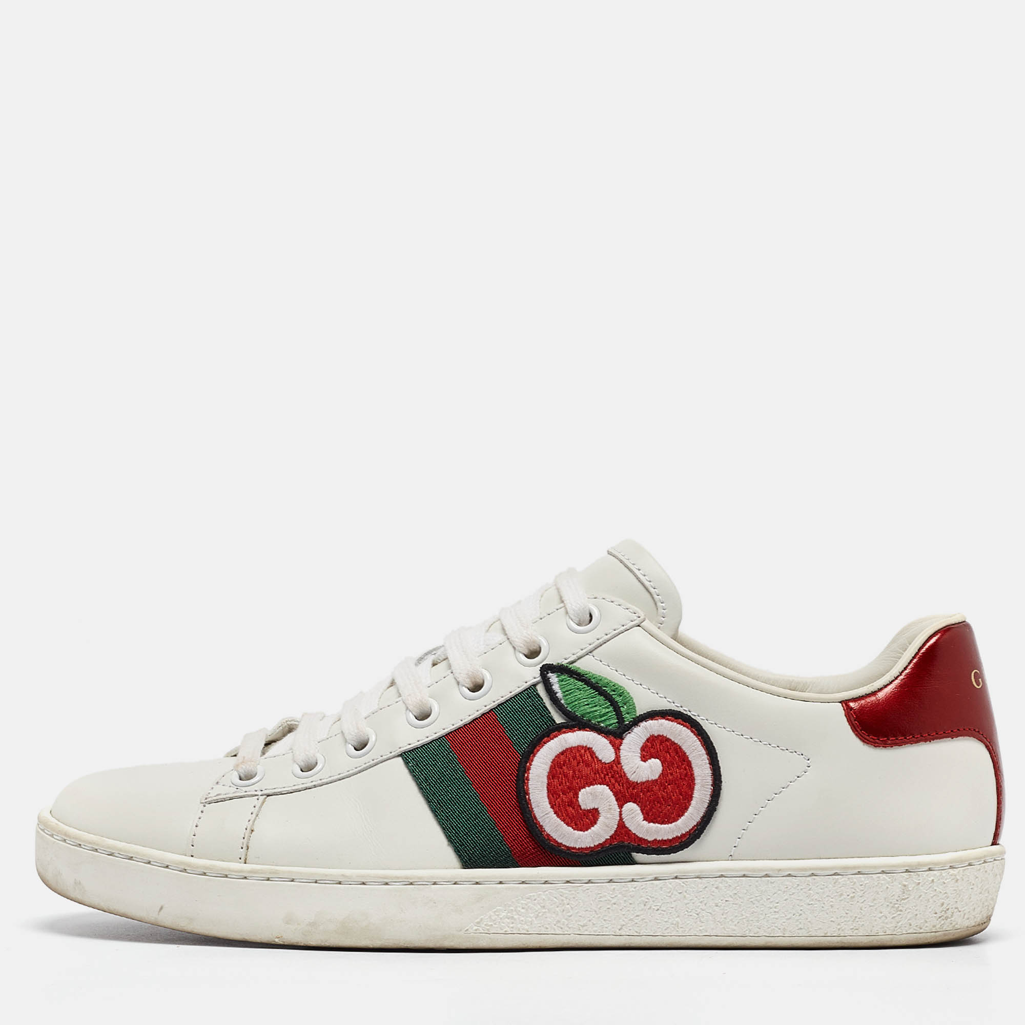 Gucci White Leather GG Apple Applique Ace Sneakers Size 38