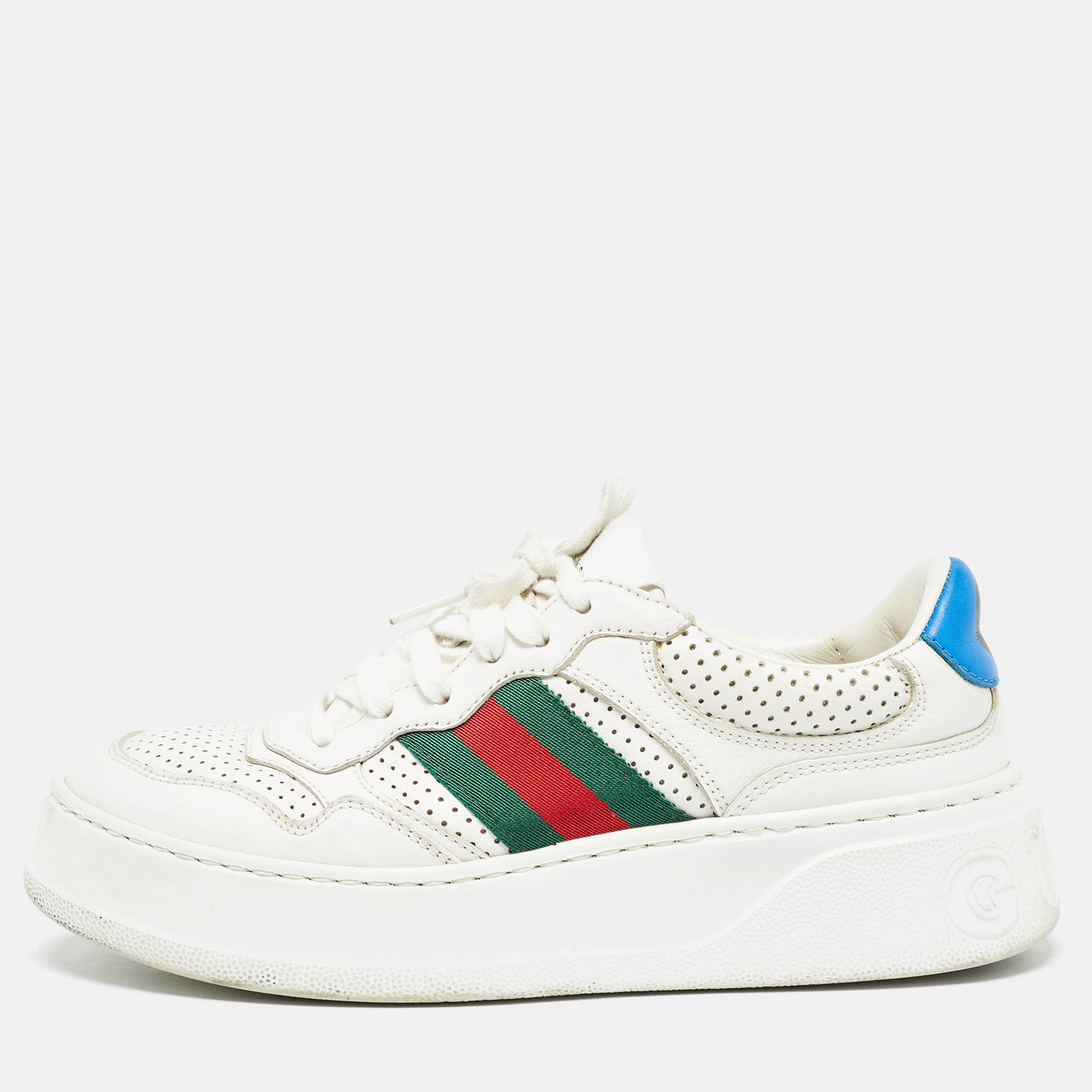 Gucci White Perforated Leather GG Chunky B Sneakers Size 37
