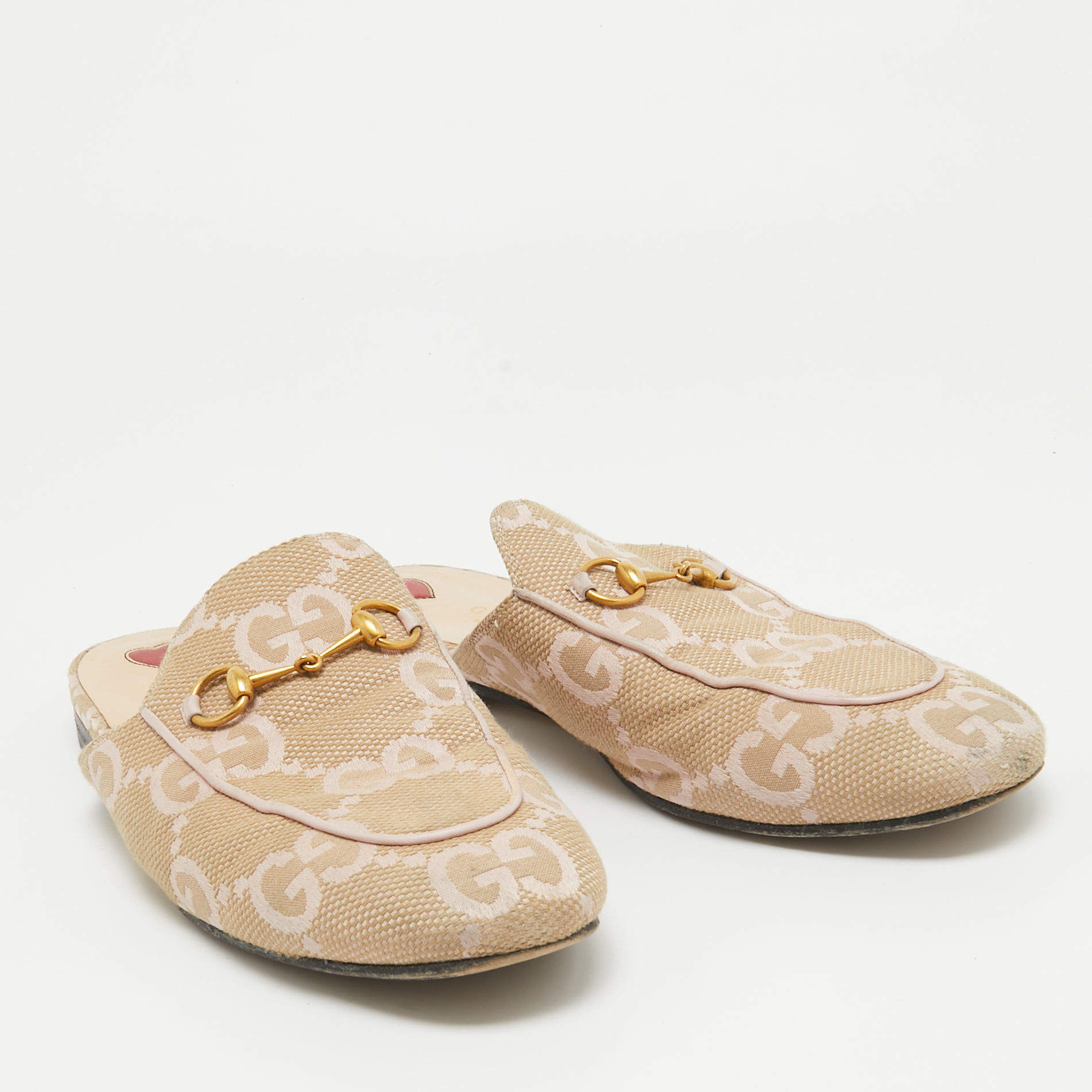 Gucci Gucci Beige GG Canvas Princetown Horsebit Flat Mules