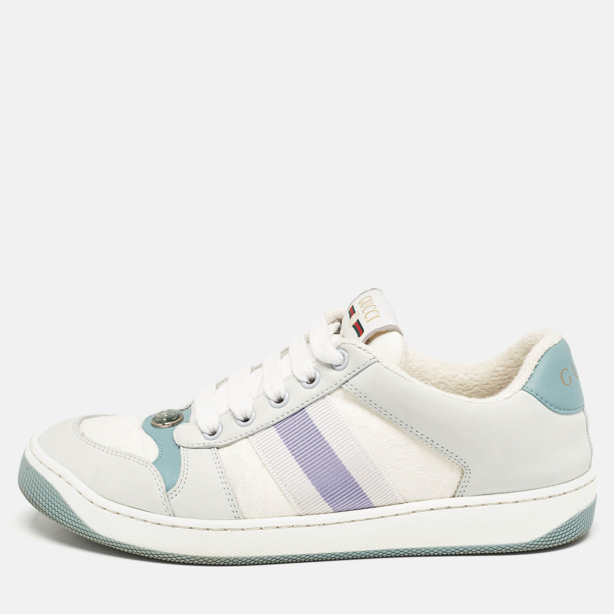 Gucci Multicolor Canvas and Nubuck Screener Lace Up Sneakers Size 37