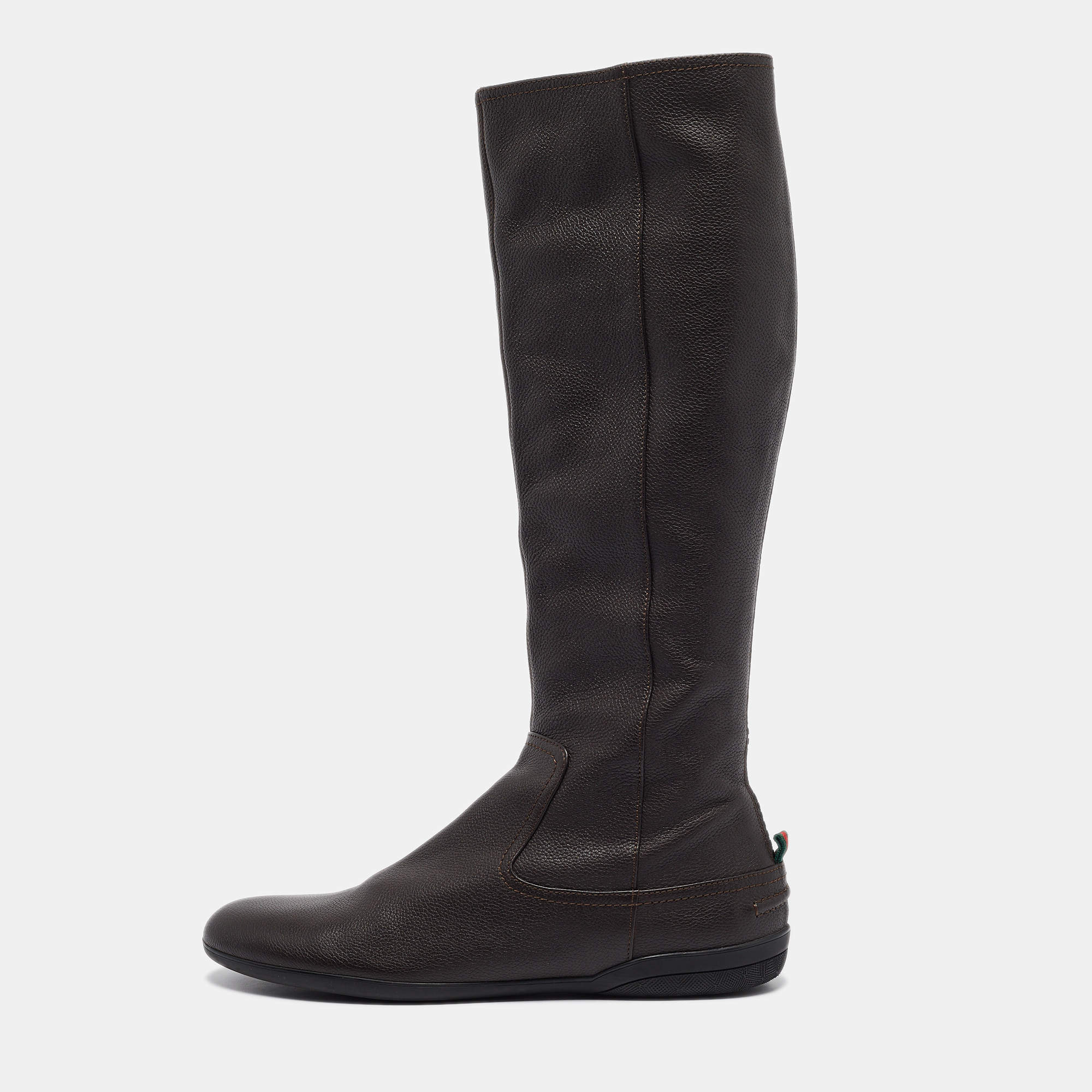 Pre Owned Gucci Brown Leather Knee Length Boots Size 40