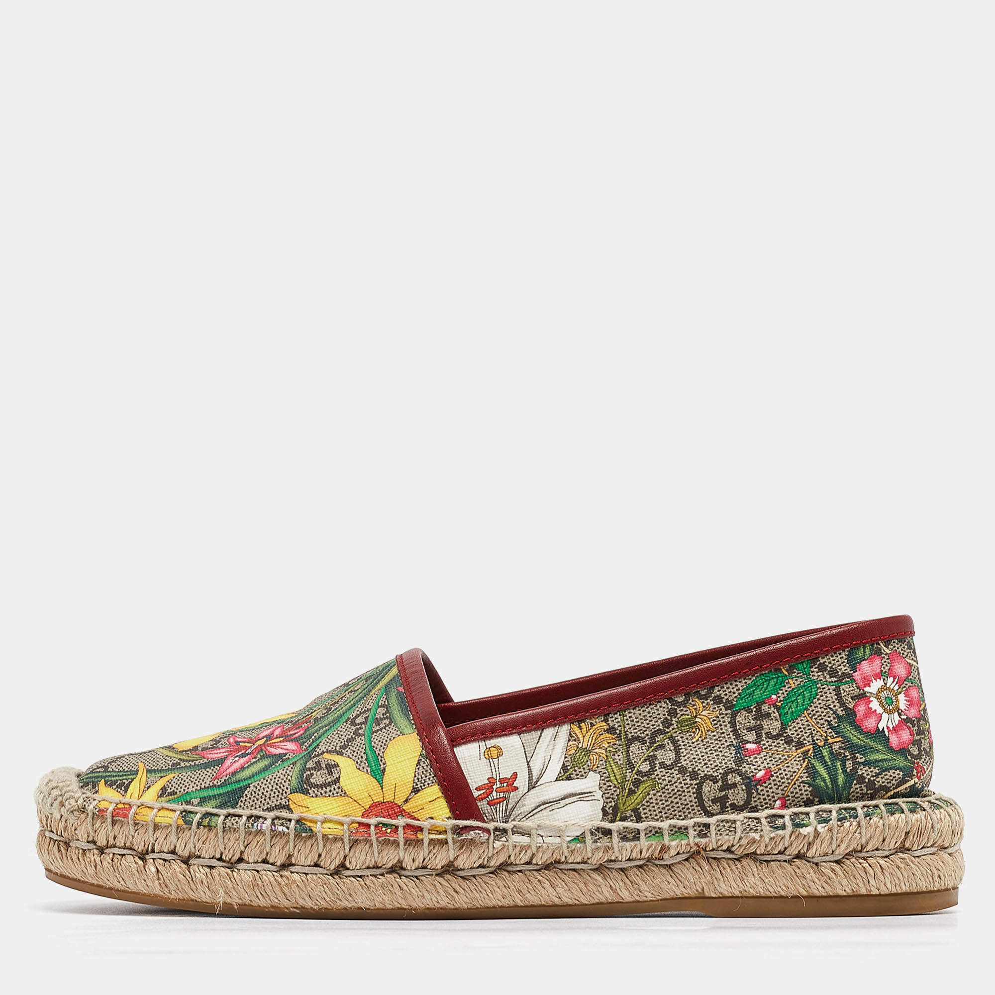 Gucci Beige/Brown GG Supreme Canvas Pilar Print Espadrille Flats Size 36.5