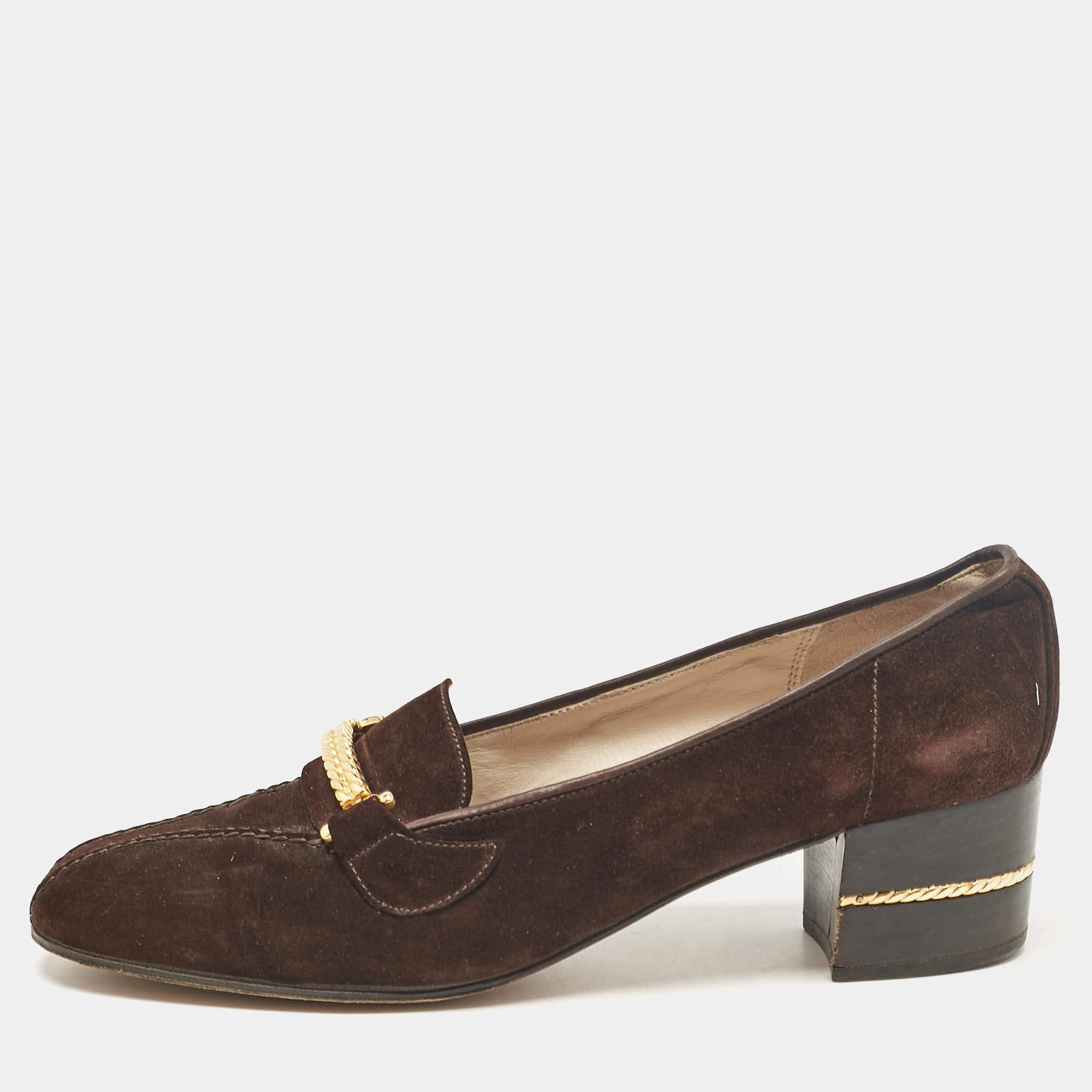 مملوكة مسبقًا Gucci Brown Suede Block Heel Pumps Size 39