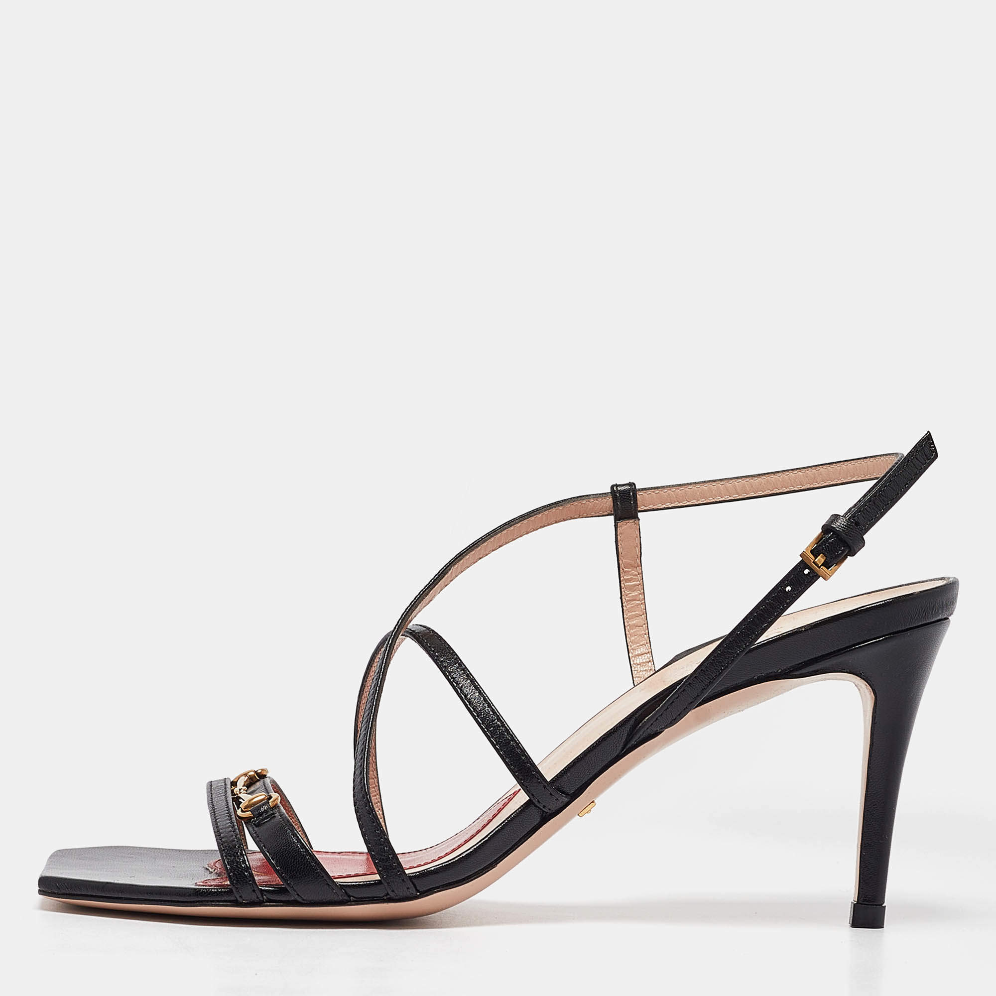 Pre Owned Gucci Black Leather Ankle Strap Sandals Size 38