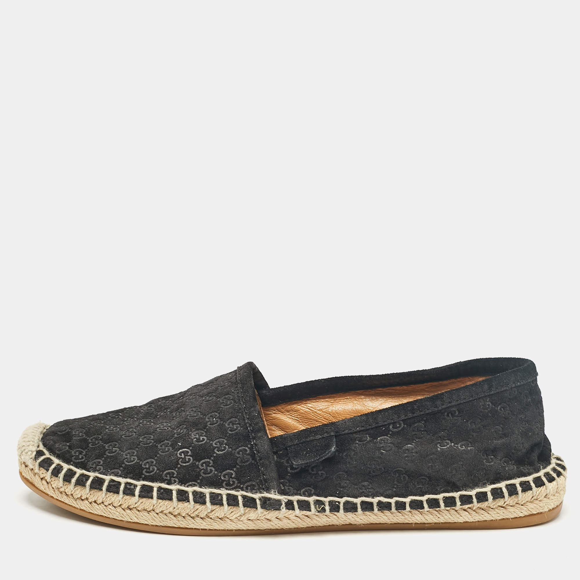 Pre Owned Gucci Black Suede Slip On Espadrille Flats Size 36