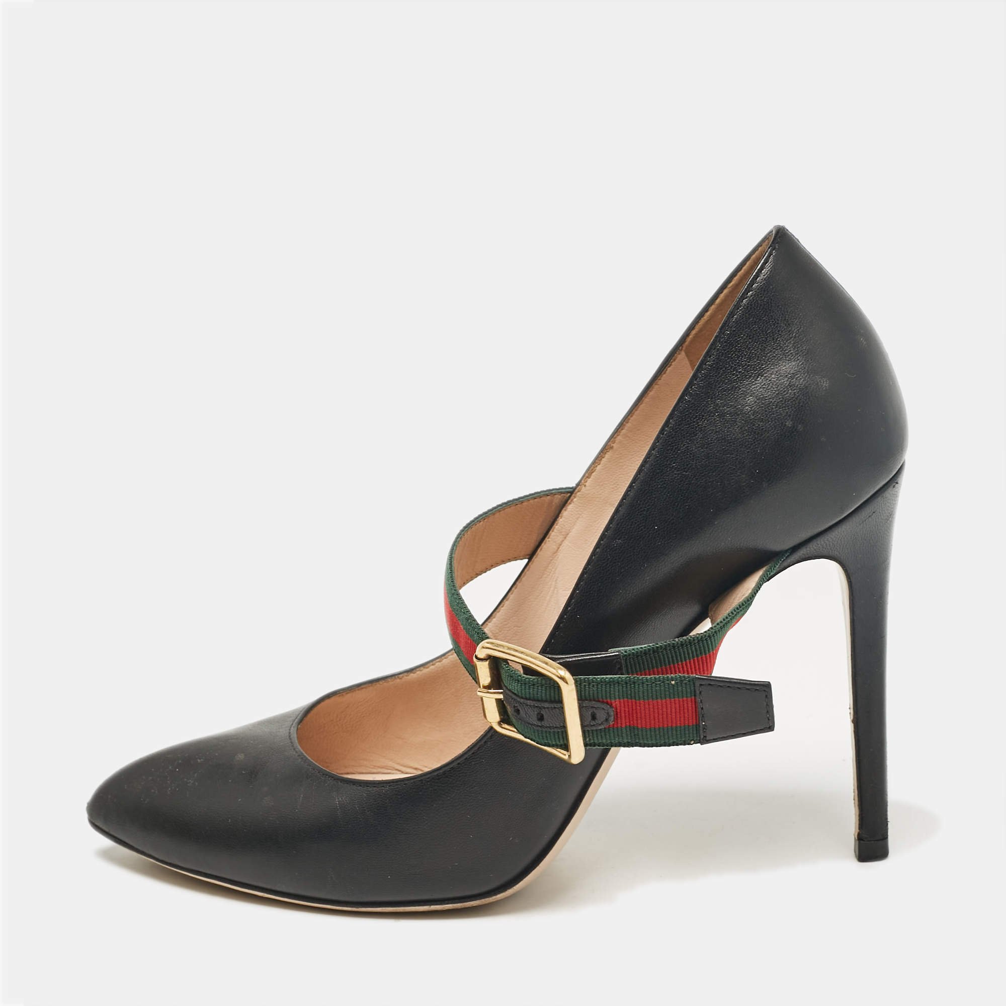 Pre Owned Gucci Black Leather Mary Jane Sylvie Pumps Size 37