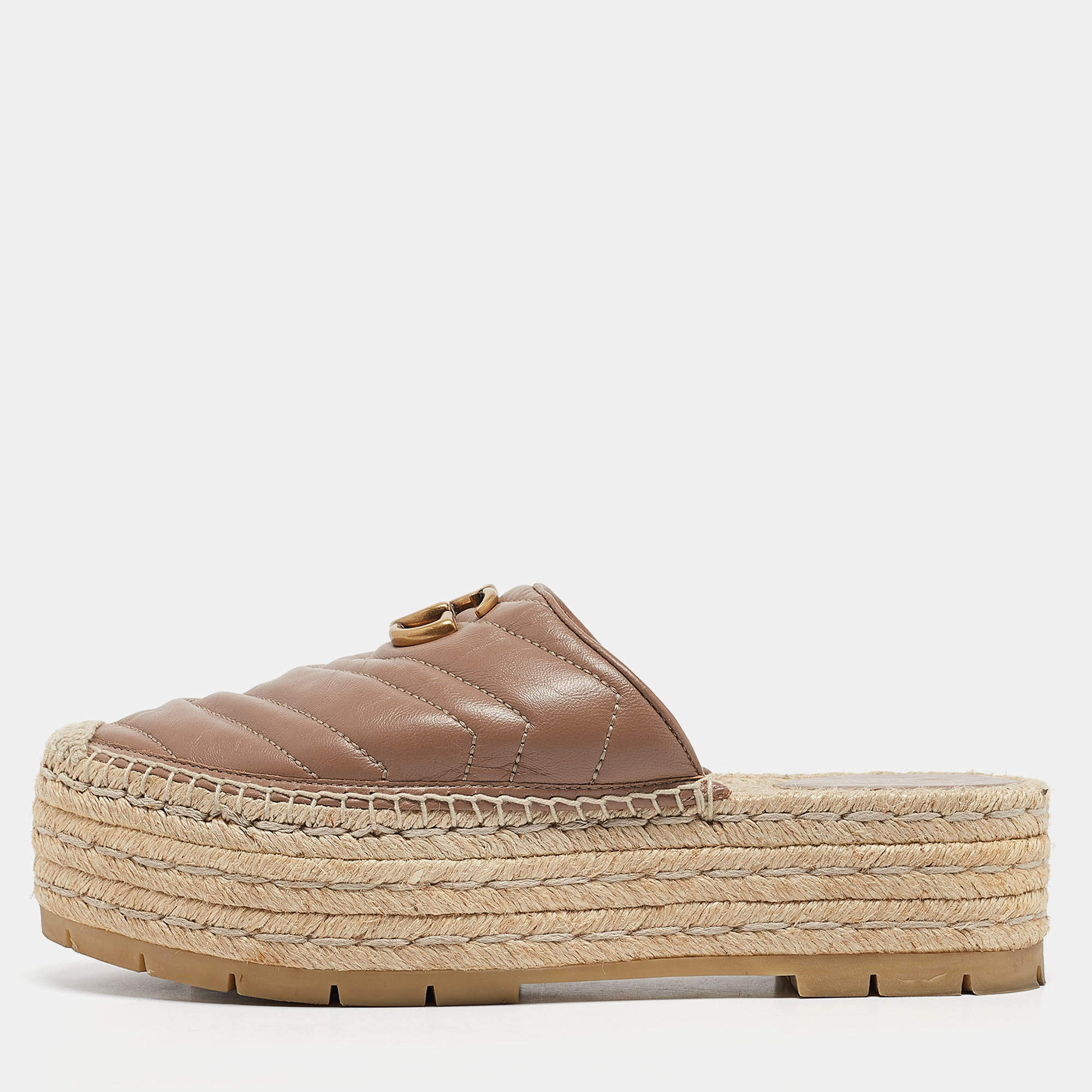 Pre Owned Gucci Beige Leather GG Marmont Espadrille Sandals Size 39
