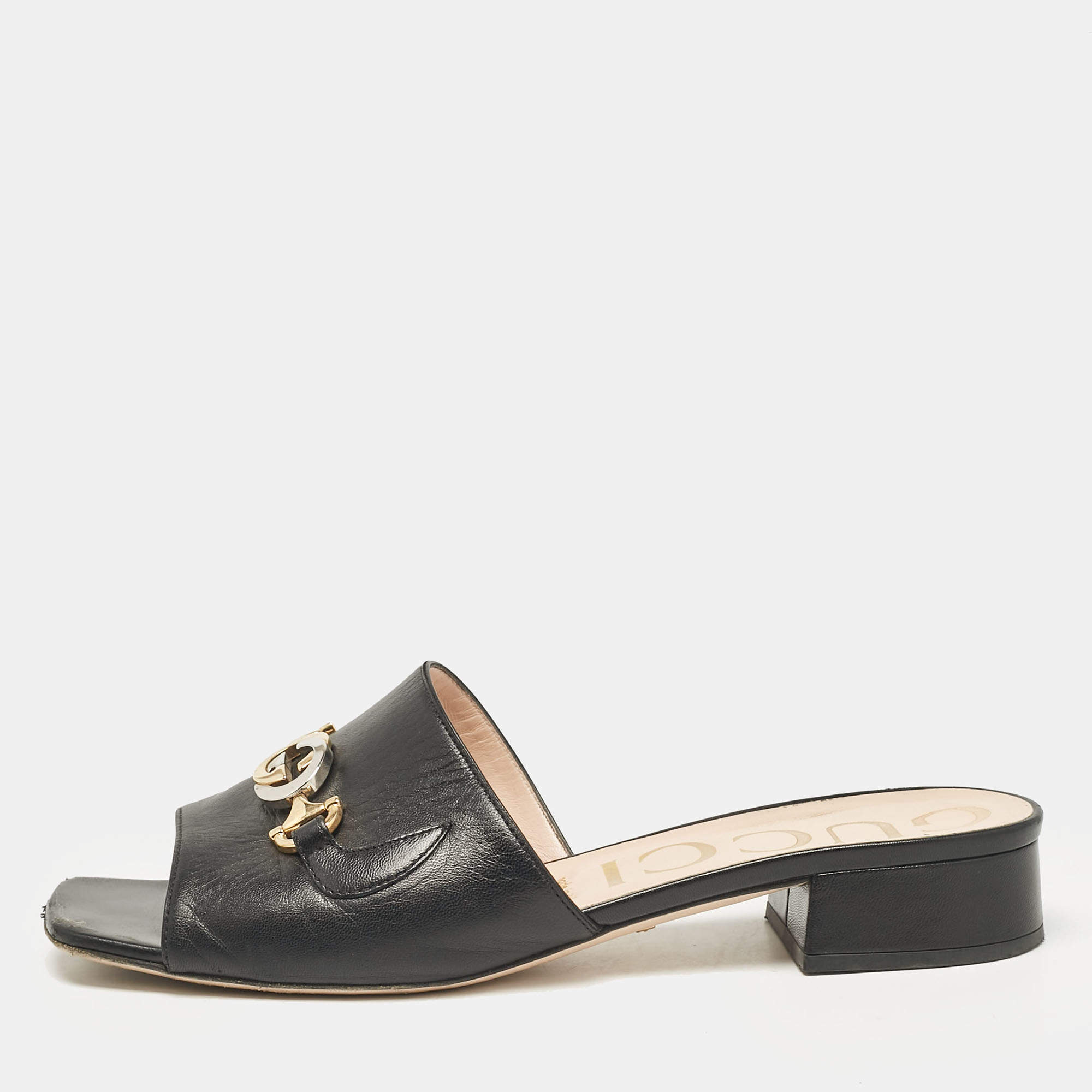 Gucci Black Leather Zumi Slide Sandals Size 39 Gucci | TLC US