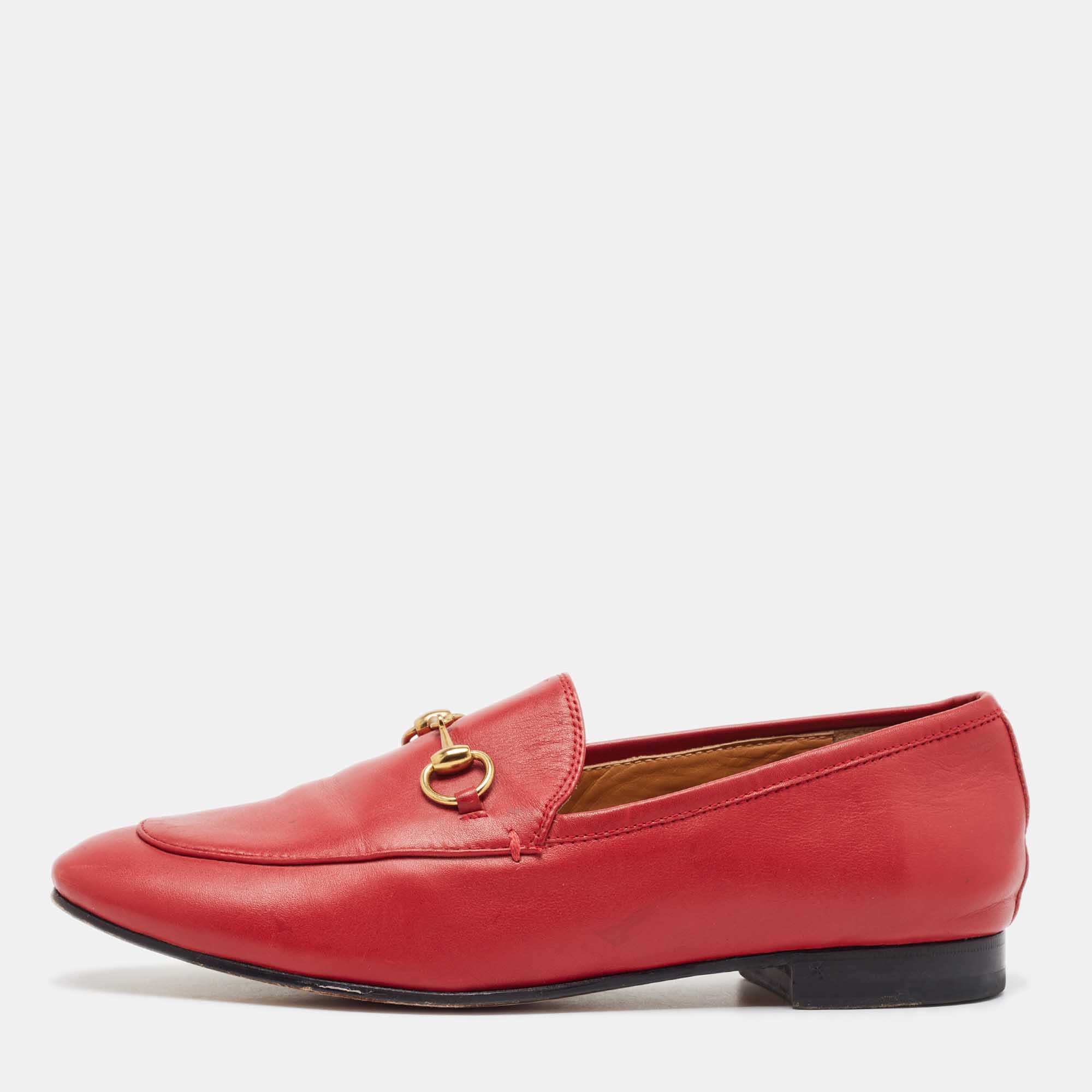 Pre Owned Gucci Dark Red Leather Jordaan Loafers Size 38