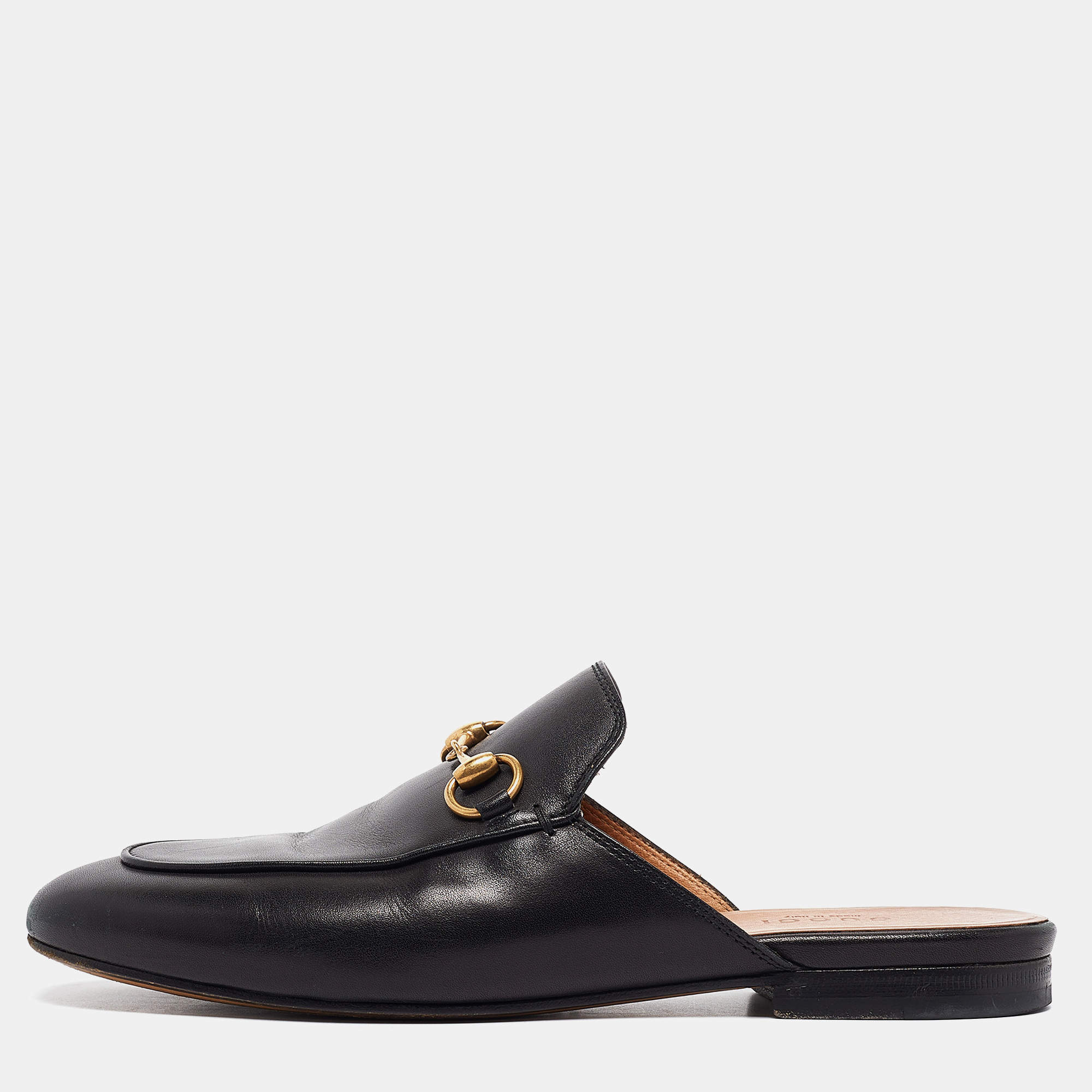 Pre Owned Gucci Black Leather Princetown Flat Mules Size 36