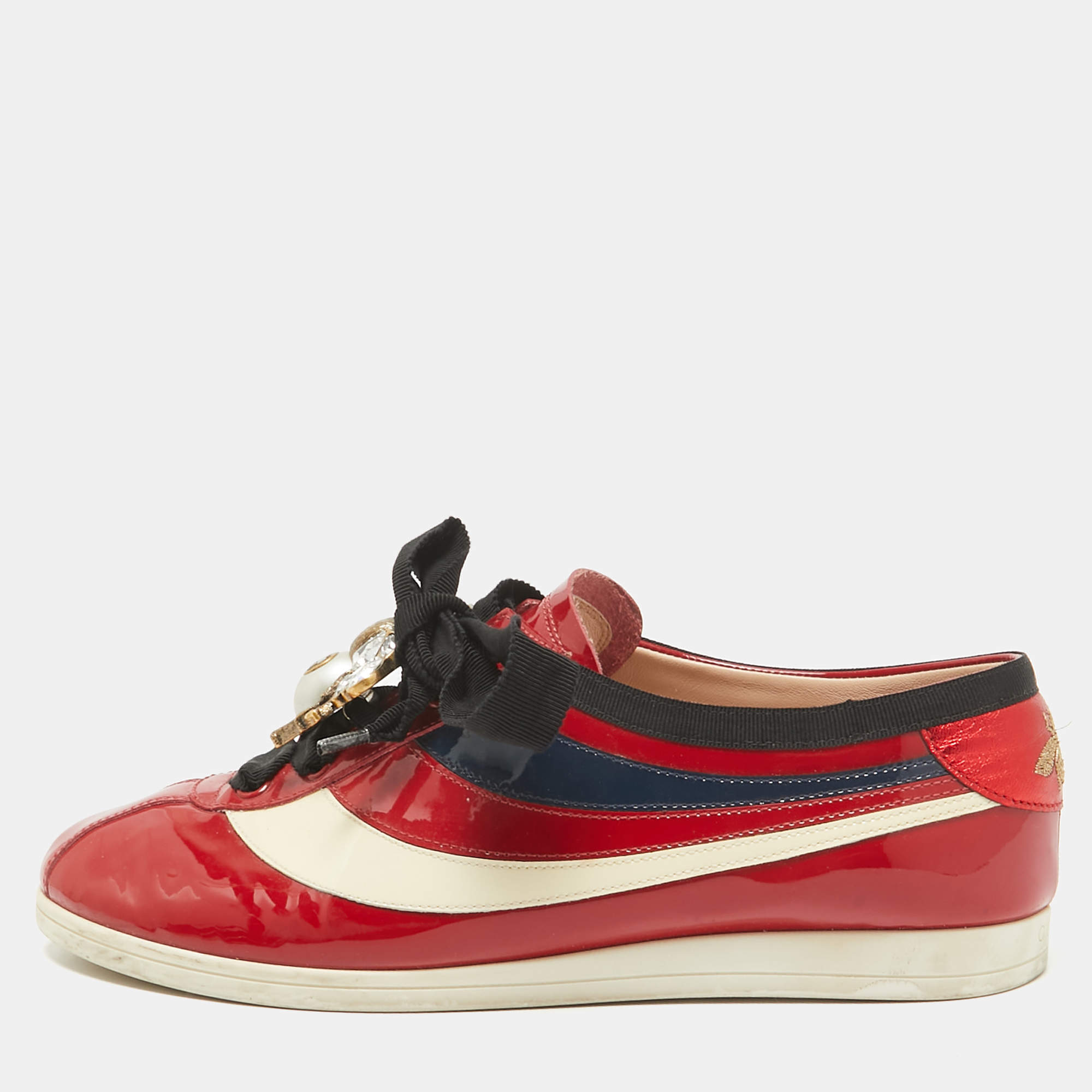 مملوكة مسبقًا Gucci Multicolor Patent Leather Falacer Lace Up Sneakers Size 39.5