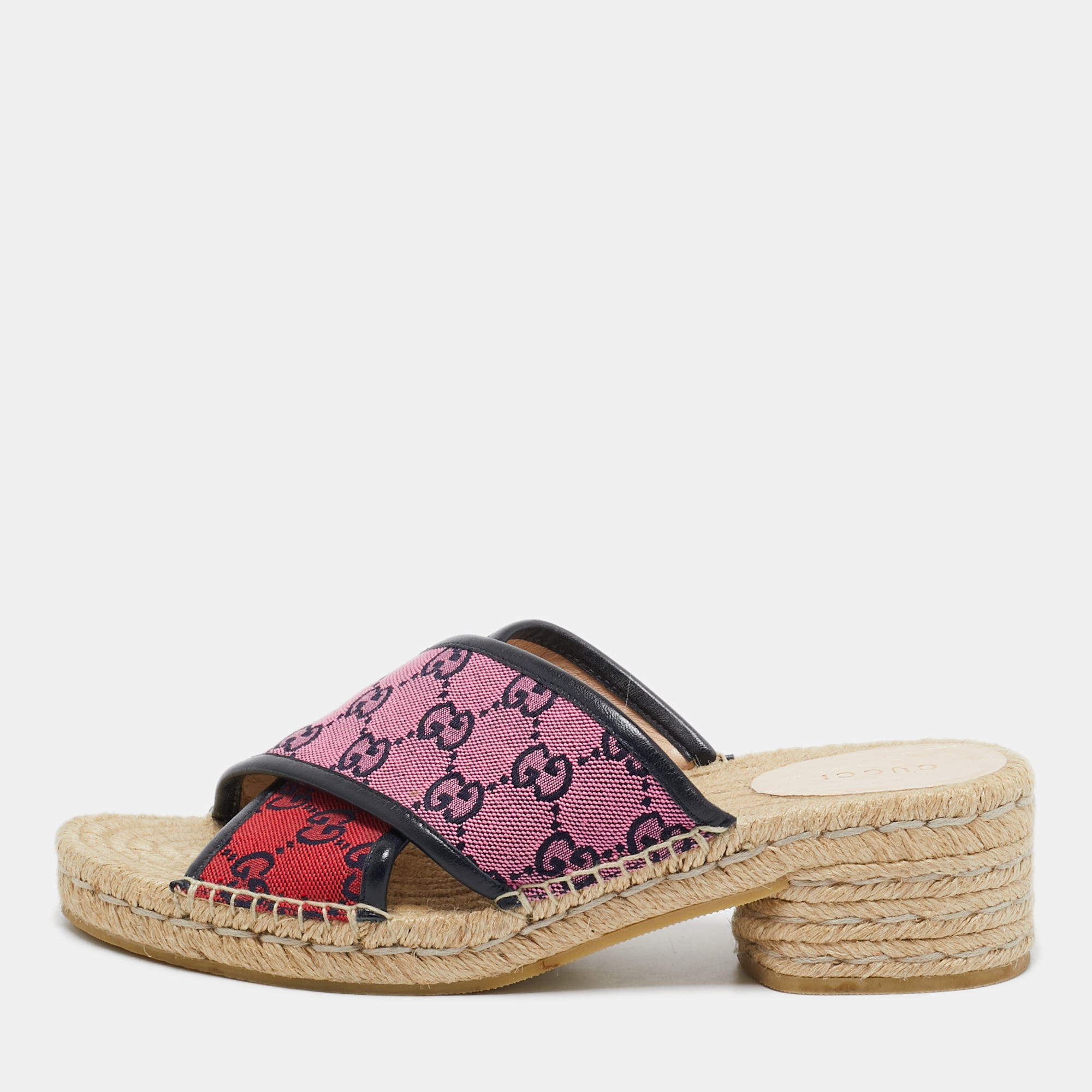 مملوكة مسبقًا Gucci Pink/Purple GG Canvas and Leather Espadrille Sandals Size 39.5