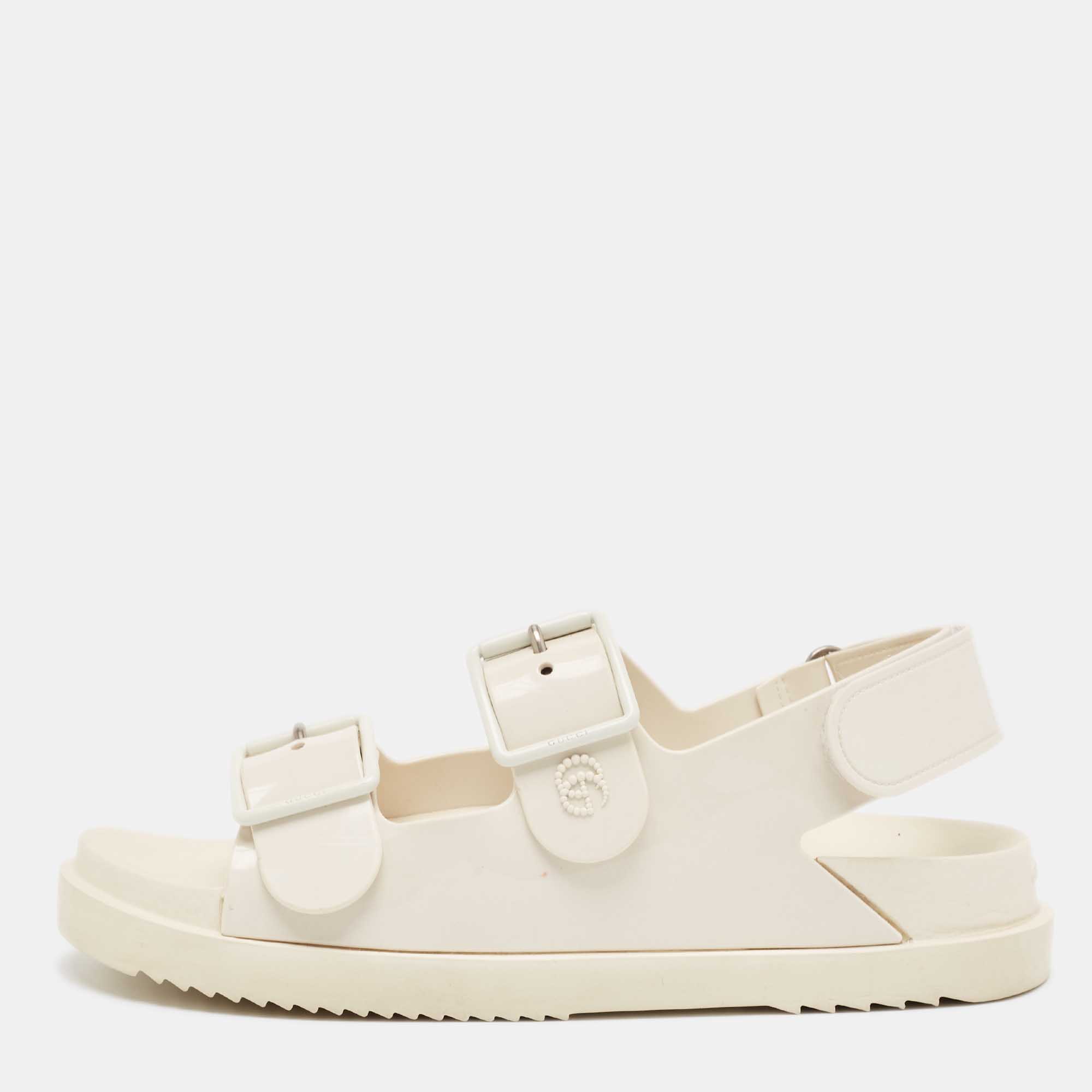 Pre Owned Gucci Cream Rubber Isla Dad Sandals Size 38