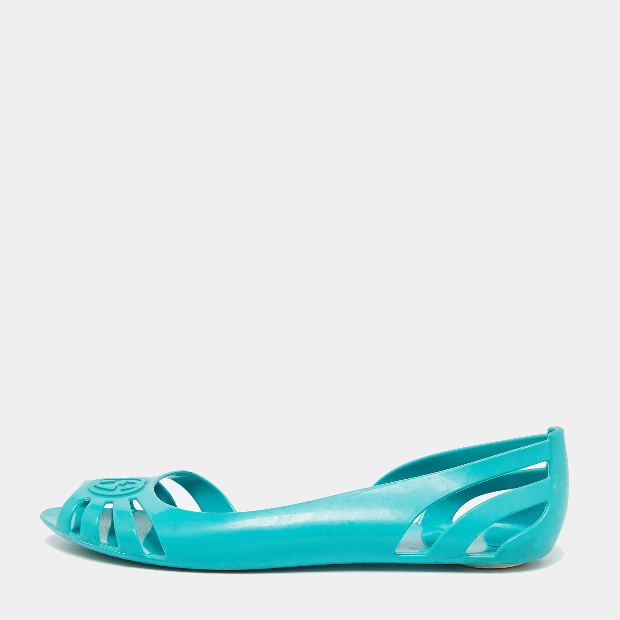 Pre Owned Gucci Turquoise Blue Rubber Marola Ballet Flats Size 41