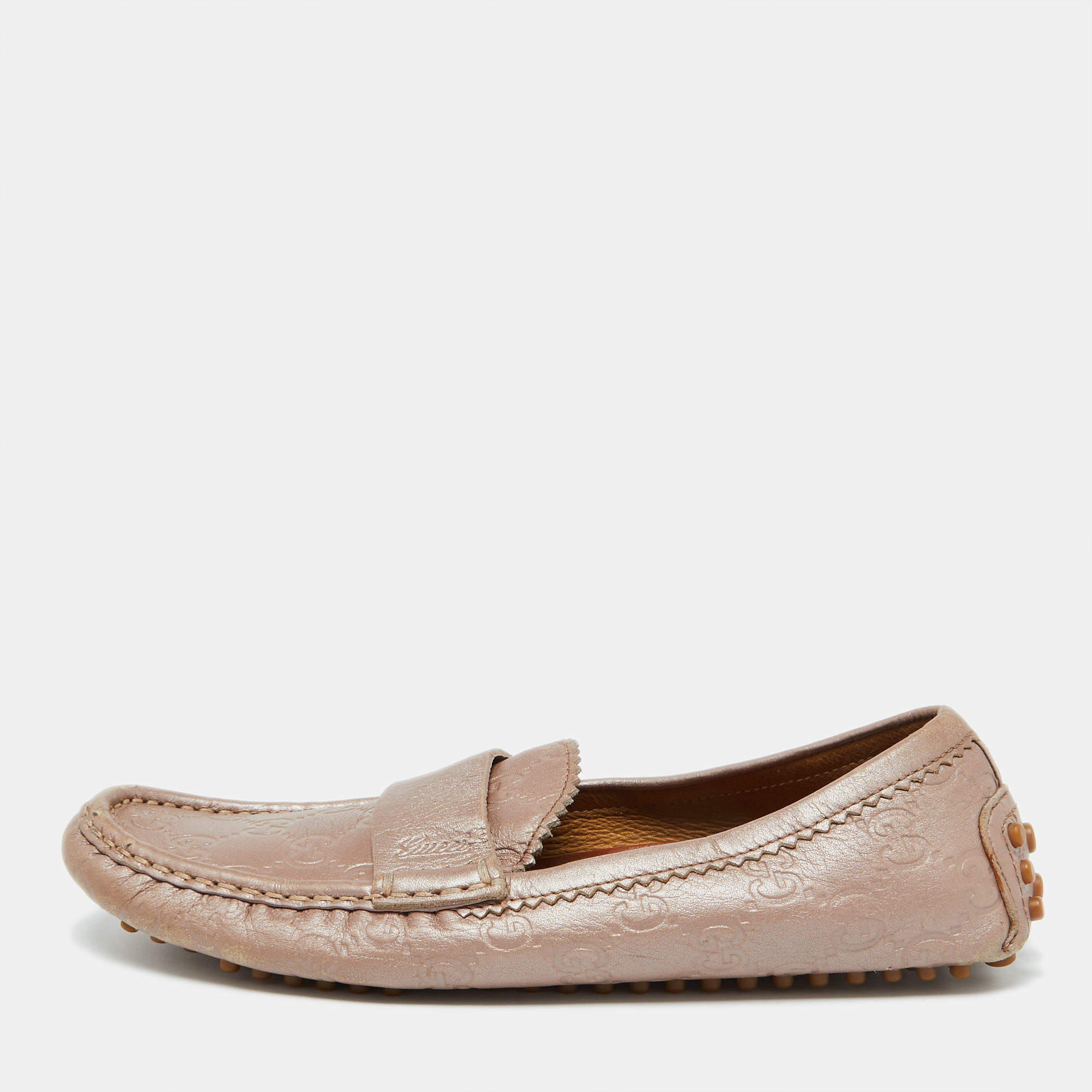 Gucci Champagne Pink Guccissima Leather Slip On Loafers Size 35.5