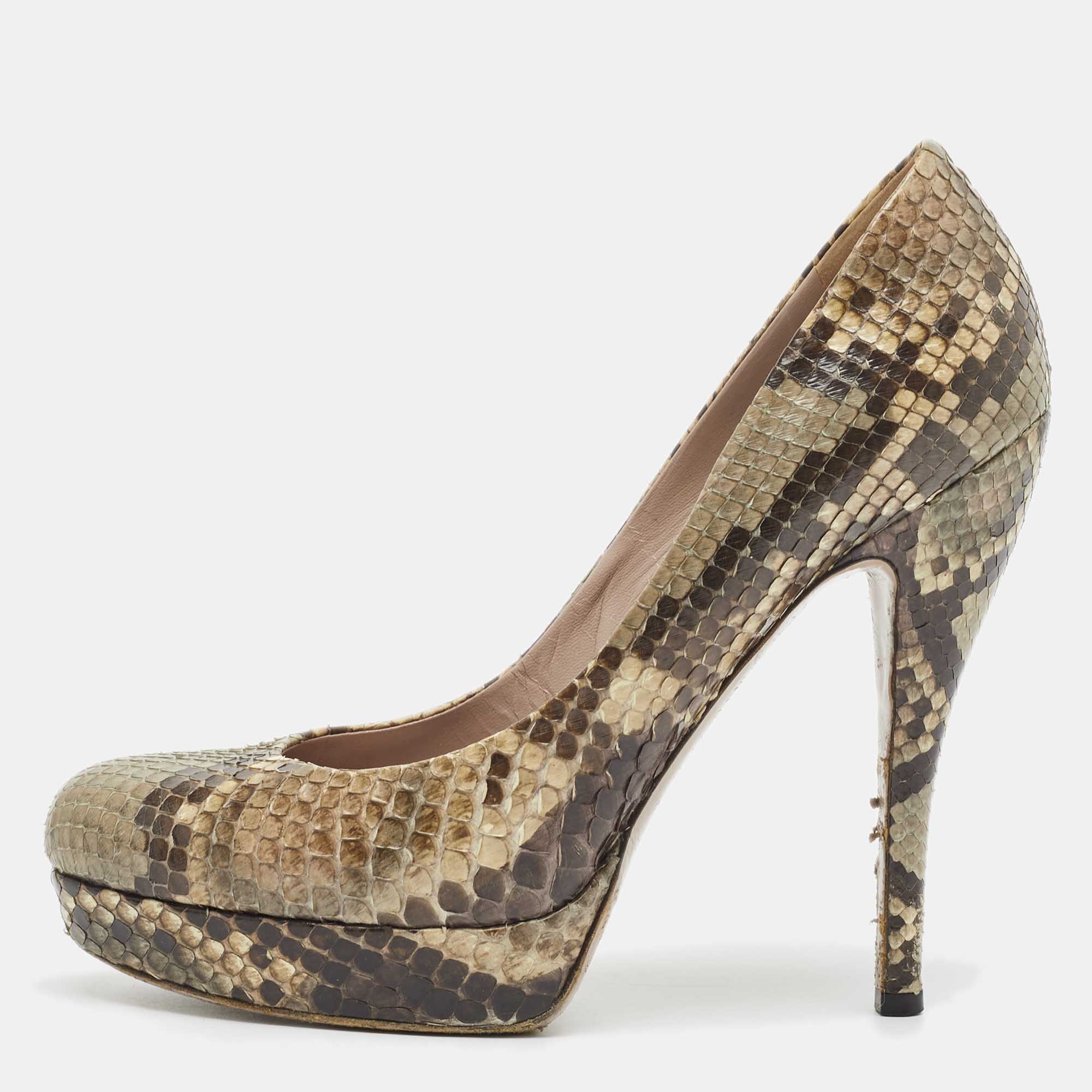 Gucci Brown Python Leather Platform Pumps Size 39