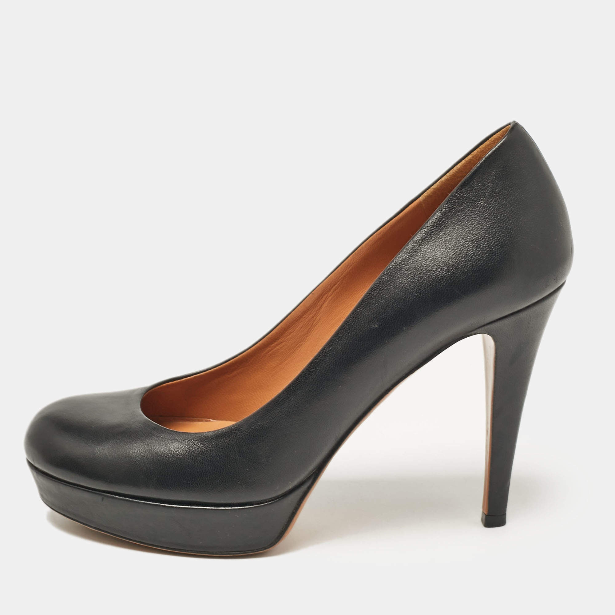 Gucci Black Leather Round Toe Platform Pumps Size 36