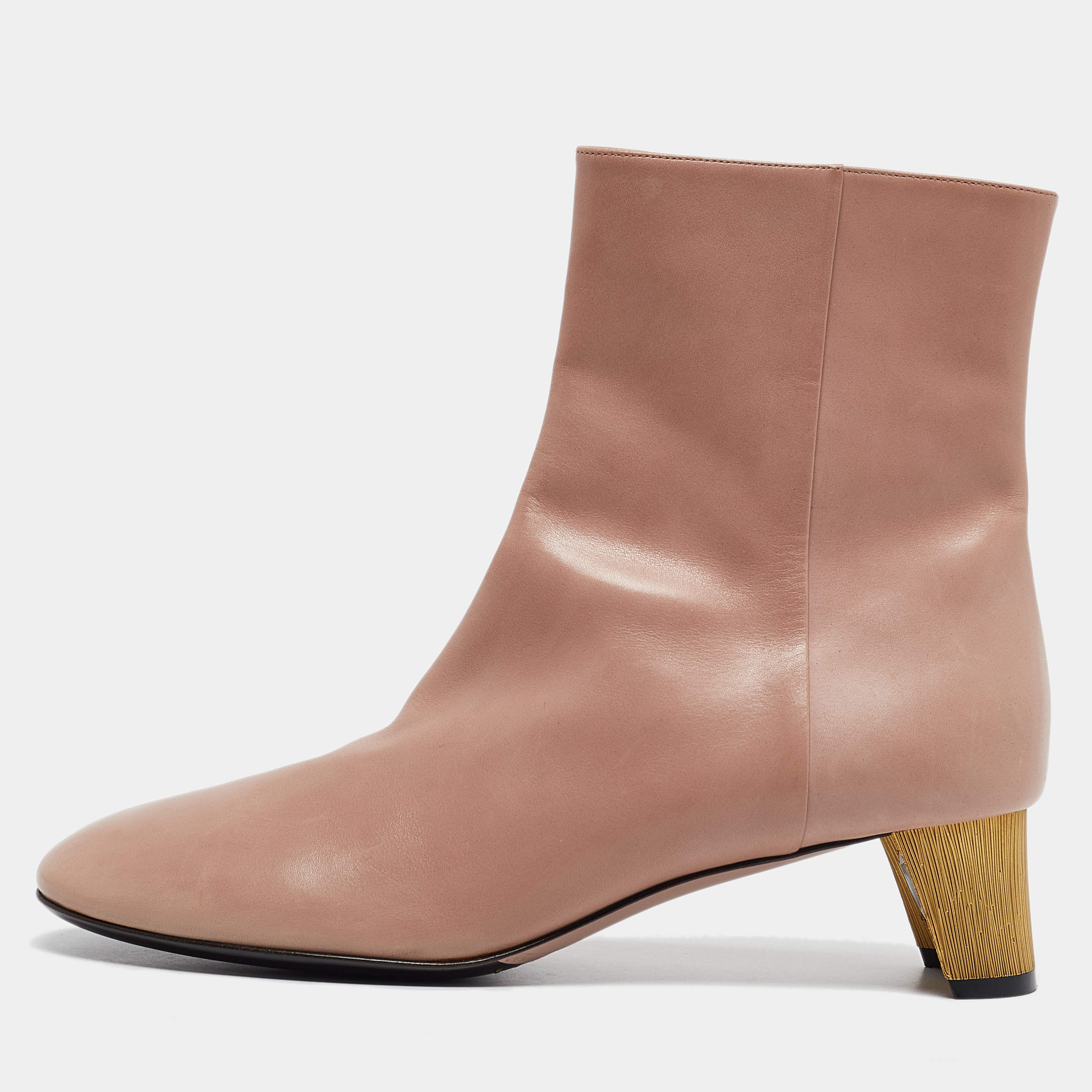 Pre Owned Gucci Beige Leather Ankle Length Boots Size 39