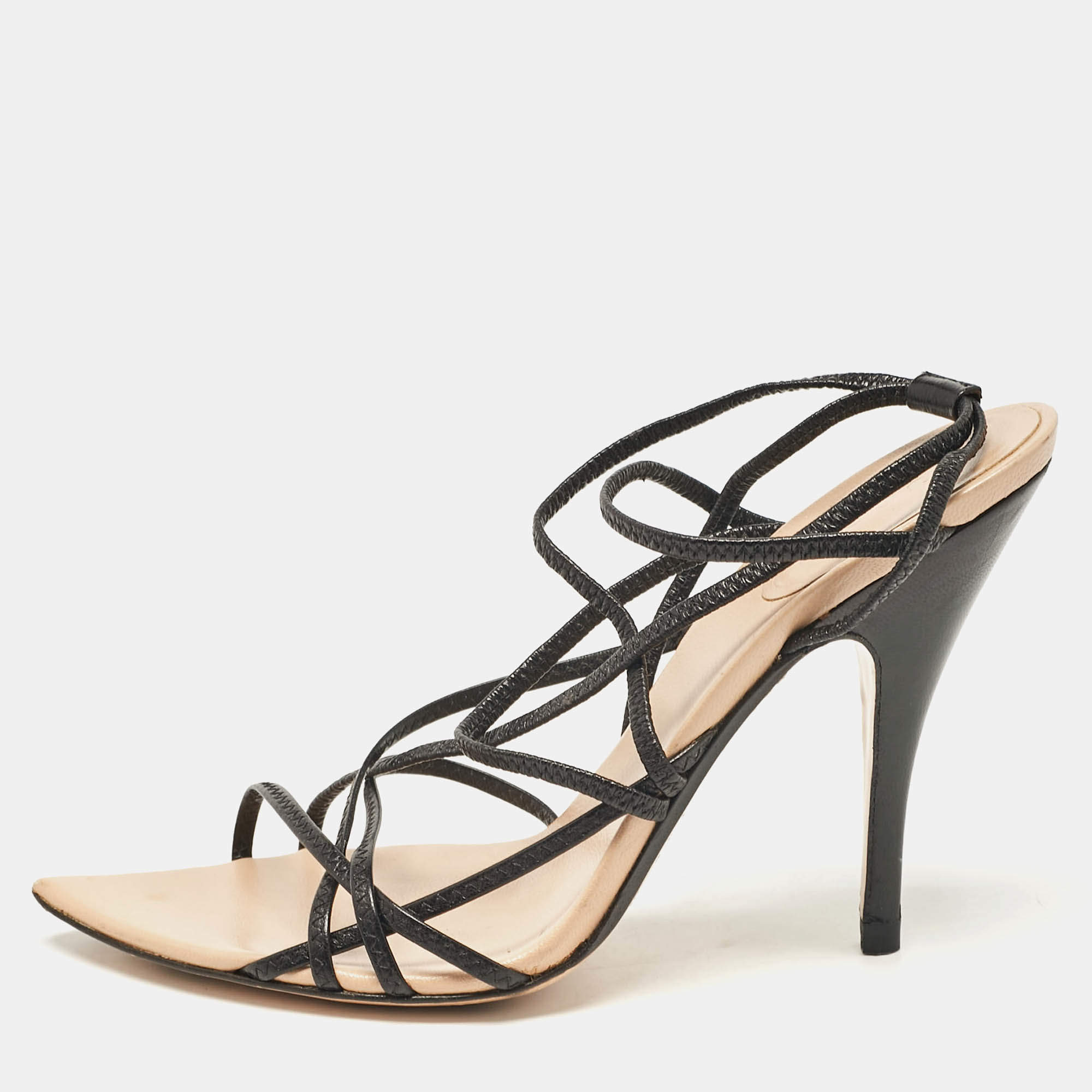 Gucci Black Leather Ankle Strap Sandals Size 38