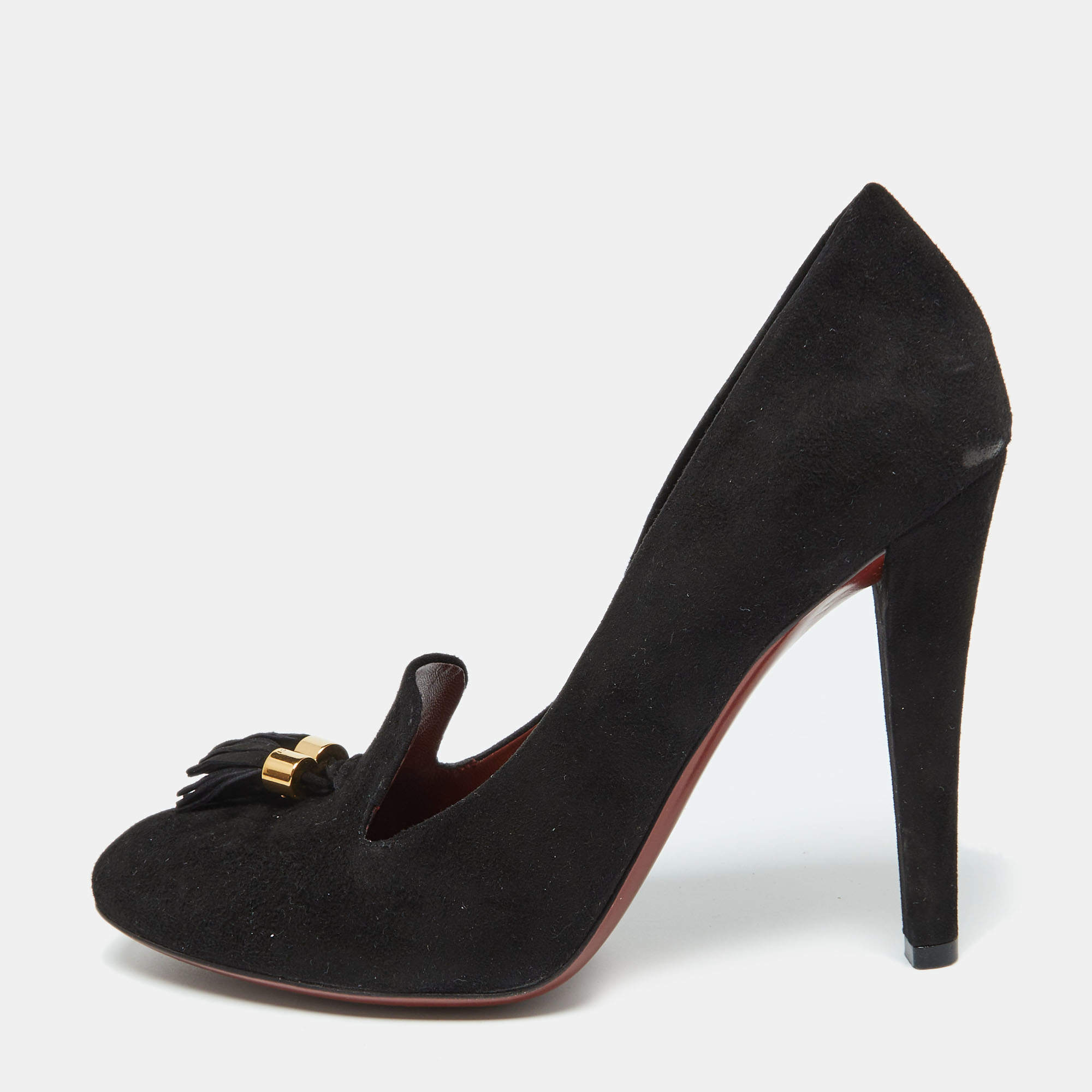 Gucci Black Suede Mischa Tassel Moccasin Pumps Size 39