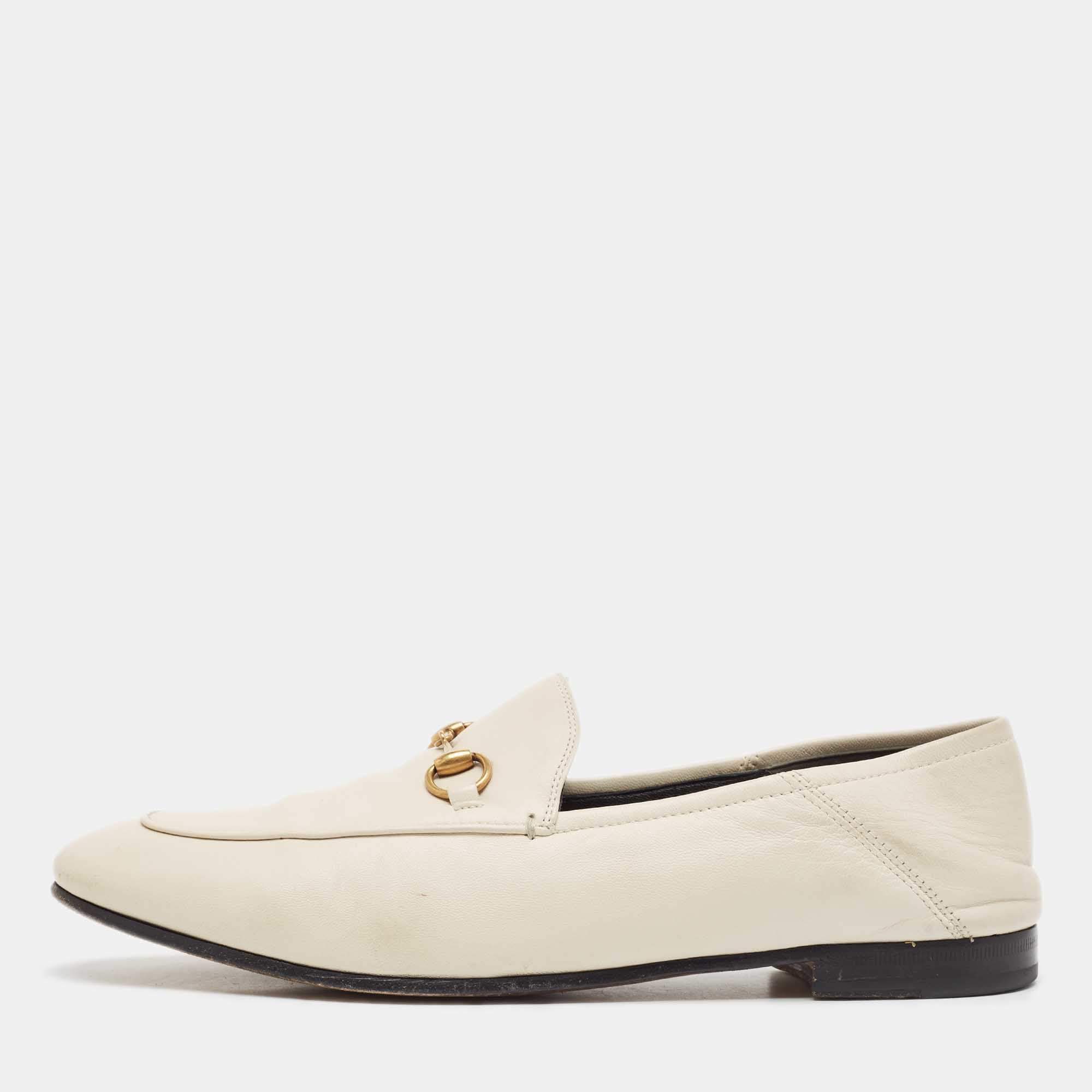 Gucci Cream Leather Jordaan Loafers Size 41.5