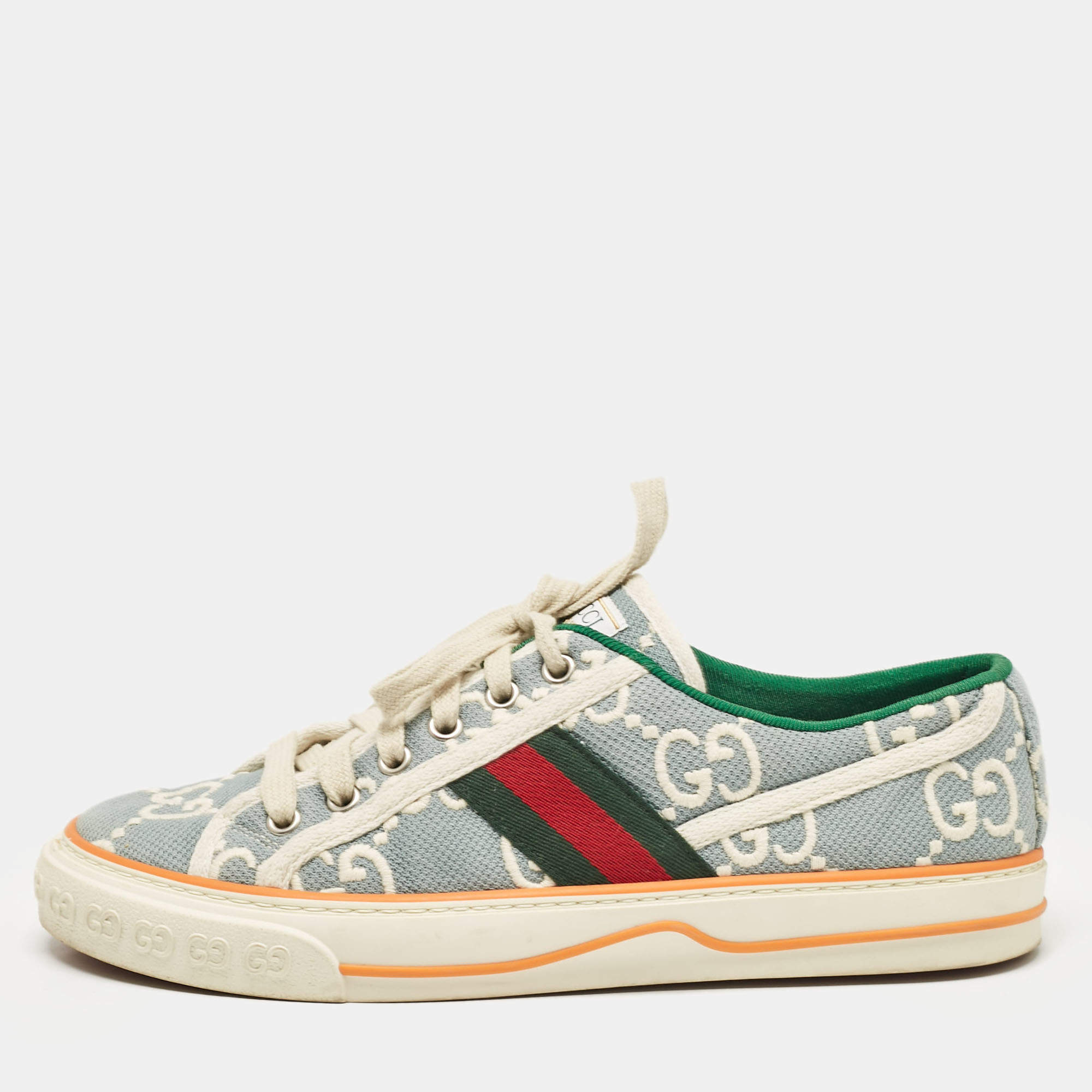 Gucci Blue/White Denim Tennis 1977 Lace Up Sneakers Size 39