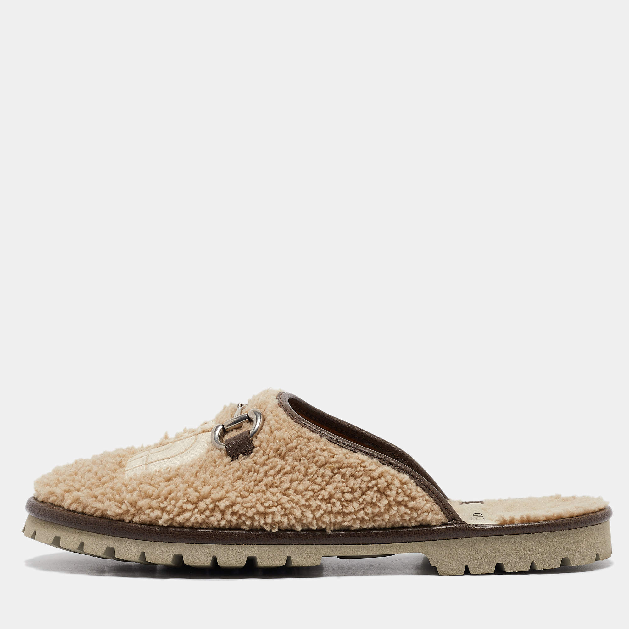 Gucci X The North Face Beige Shearling Fur Mules Size 41