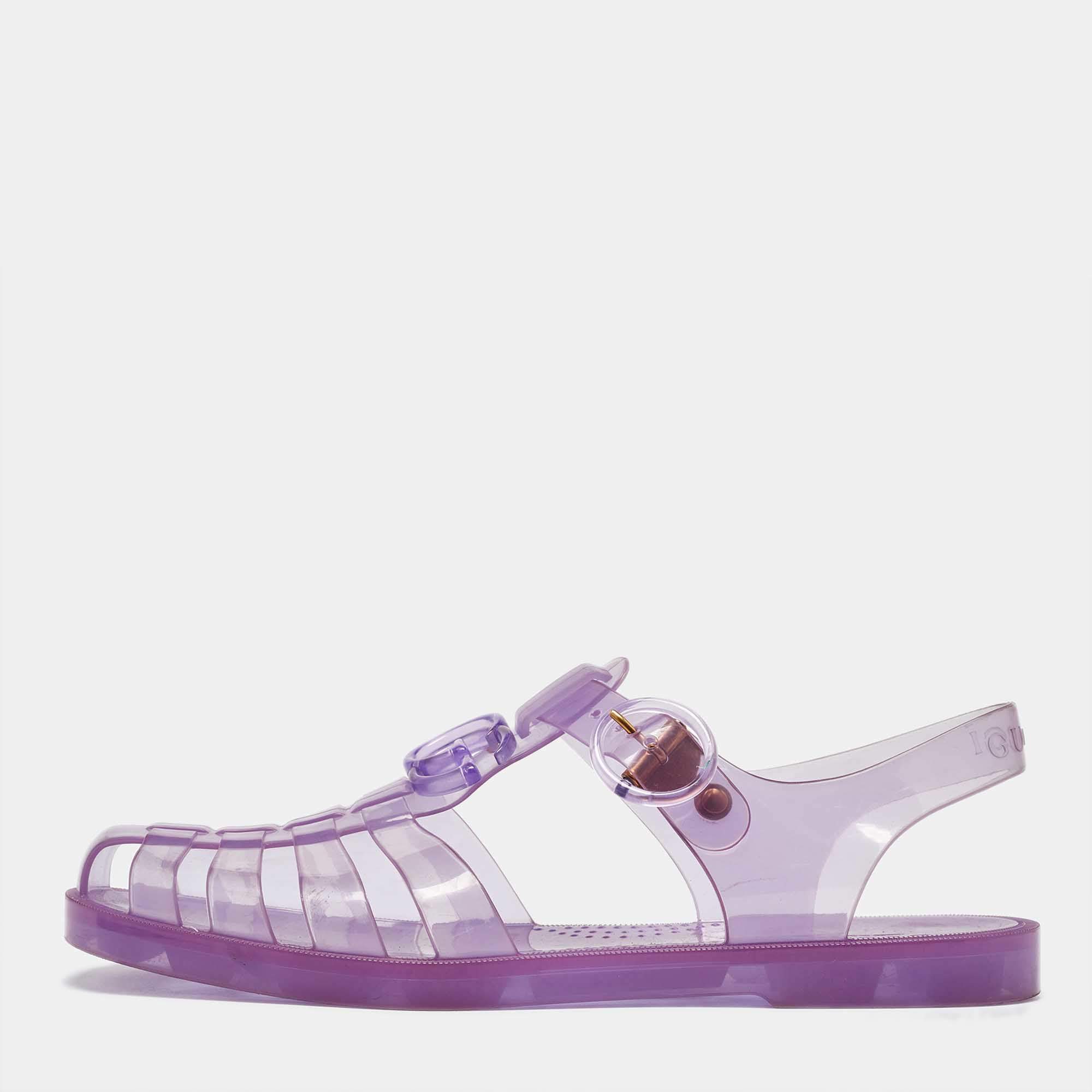 مملوكة مسبقًا Gucci Purple Jelly GG Logo Embossed Fisherman Flat Sandals Size 39