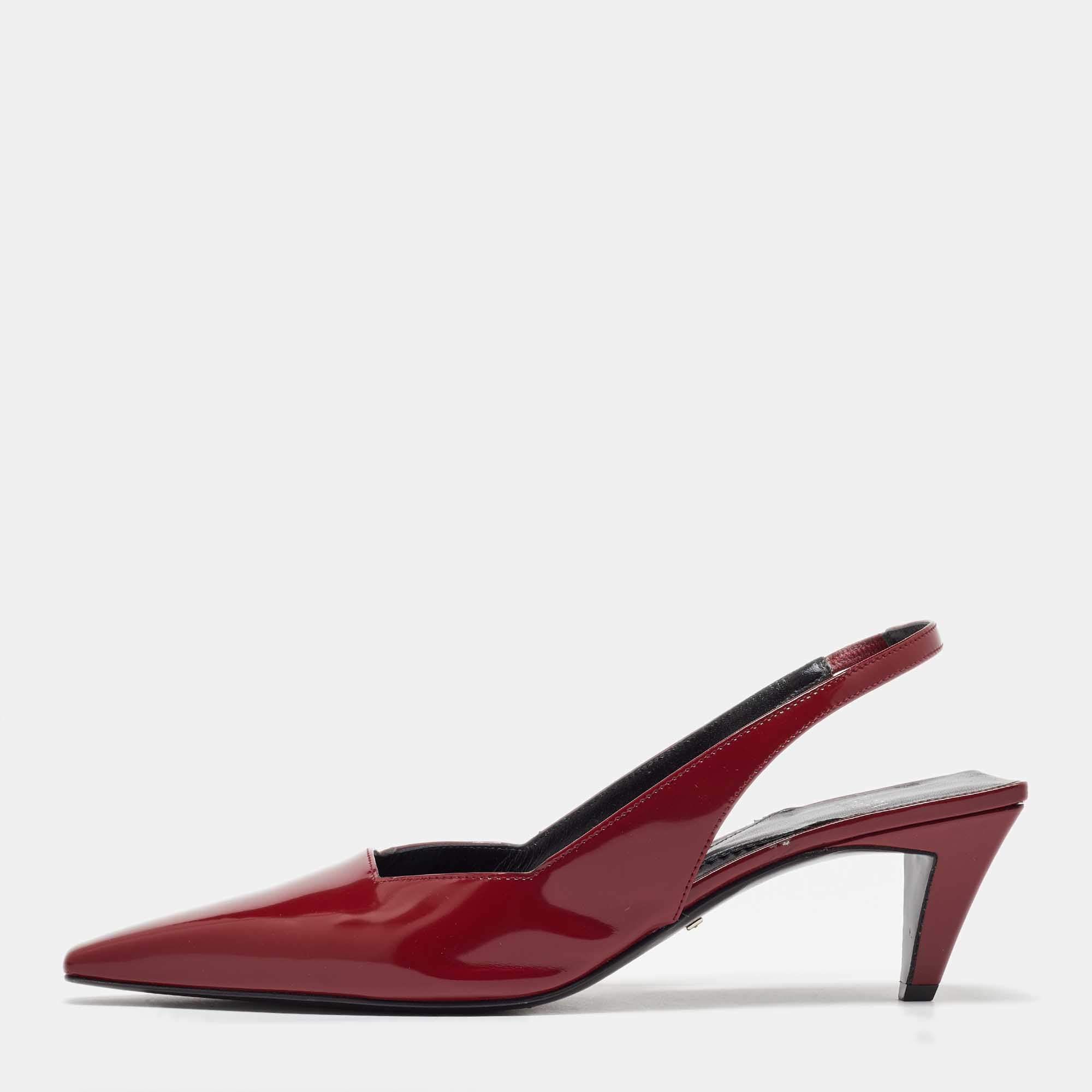 Gucci Burgundy Patent Leather Slingback Pumps Size 38
