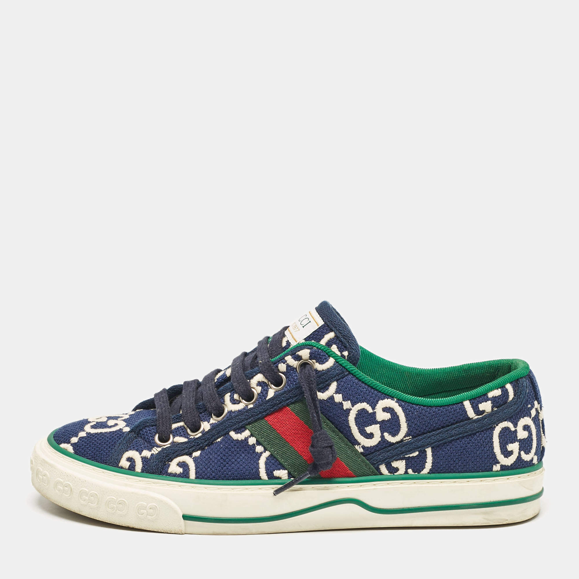 Gucci Blue GG Canvas Tennis 1977 Low Top Sneakers Size 37.5