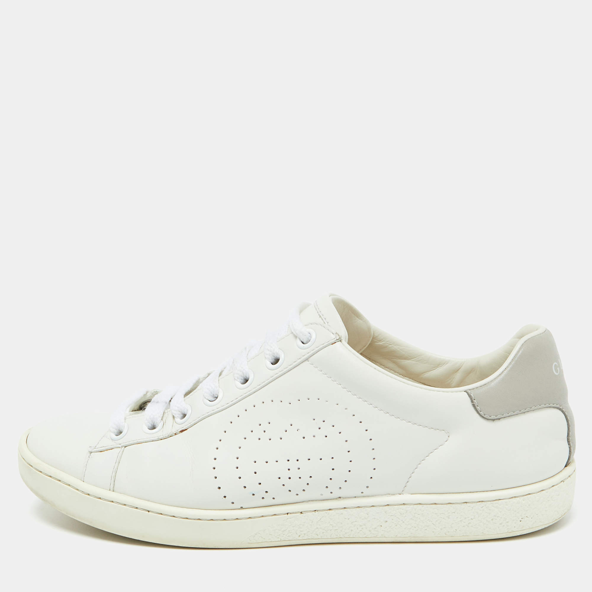 Pre Owned Gucci White Leather Interlocking G Ace Low Top Sneakers Size 35.5